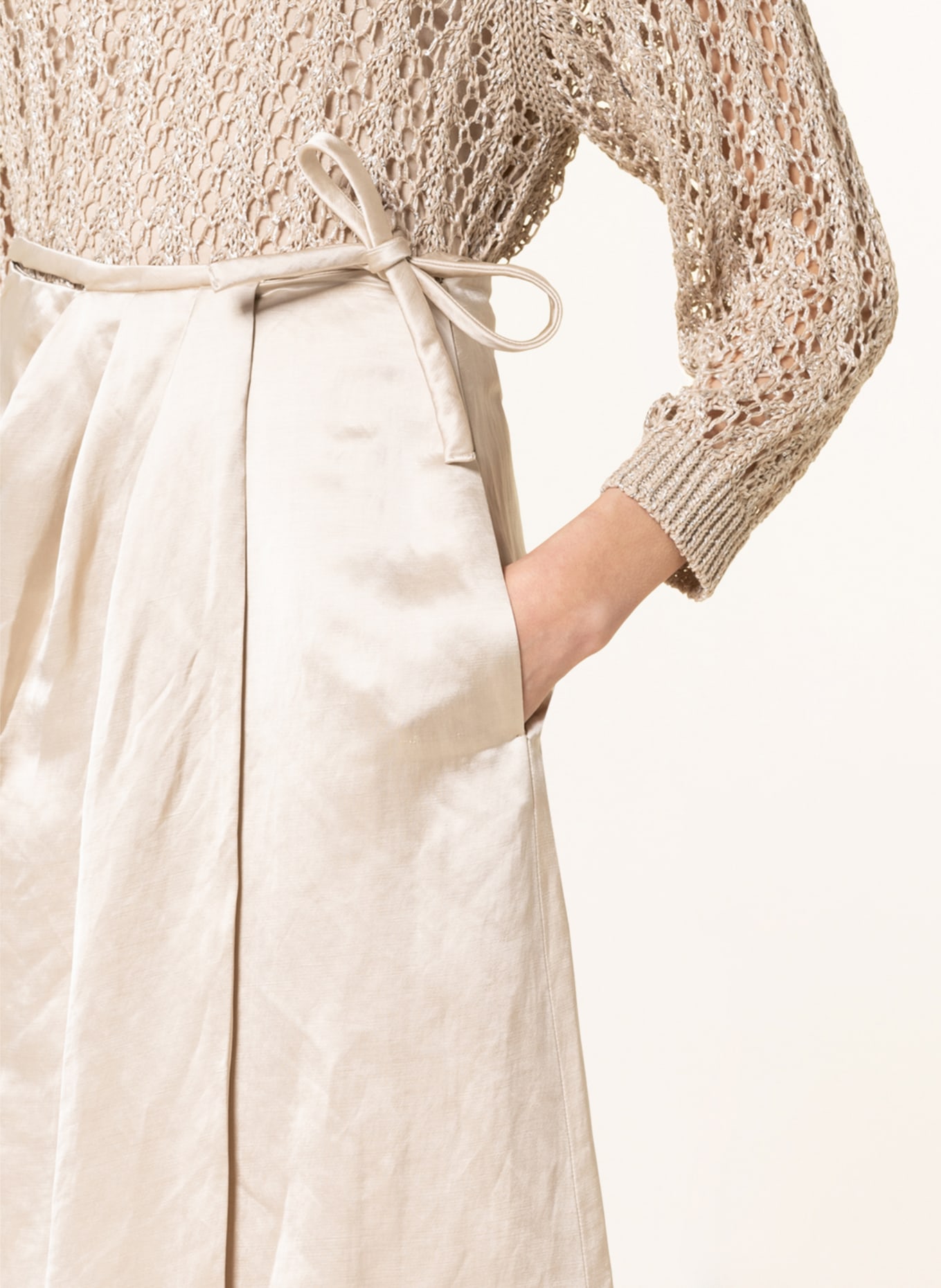 LUISA CERANO Spódnica w stylu kopertowym z lnem, Kolor: KREMOWY (Obrazek 4)