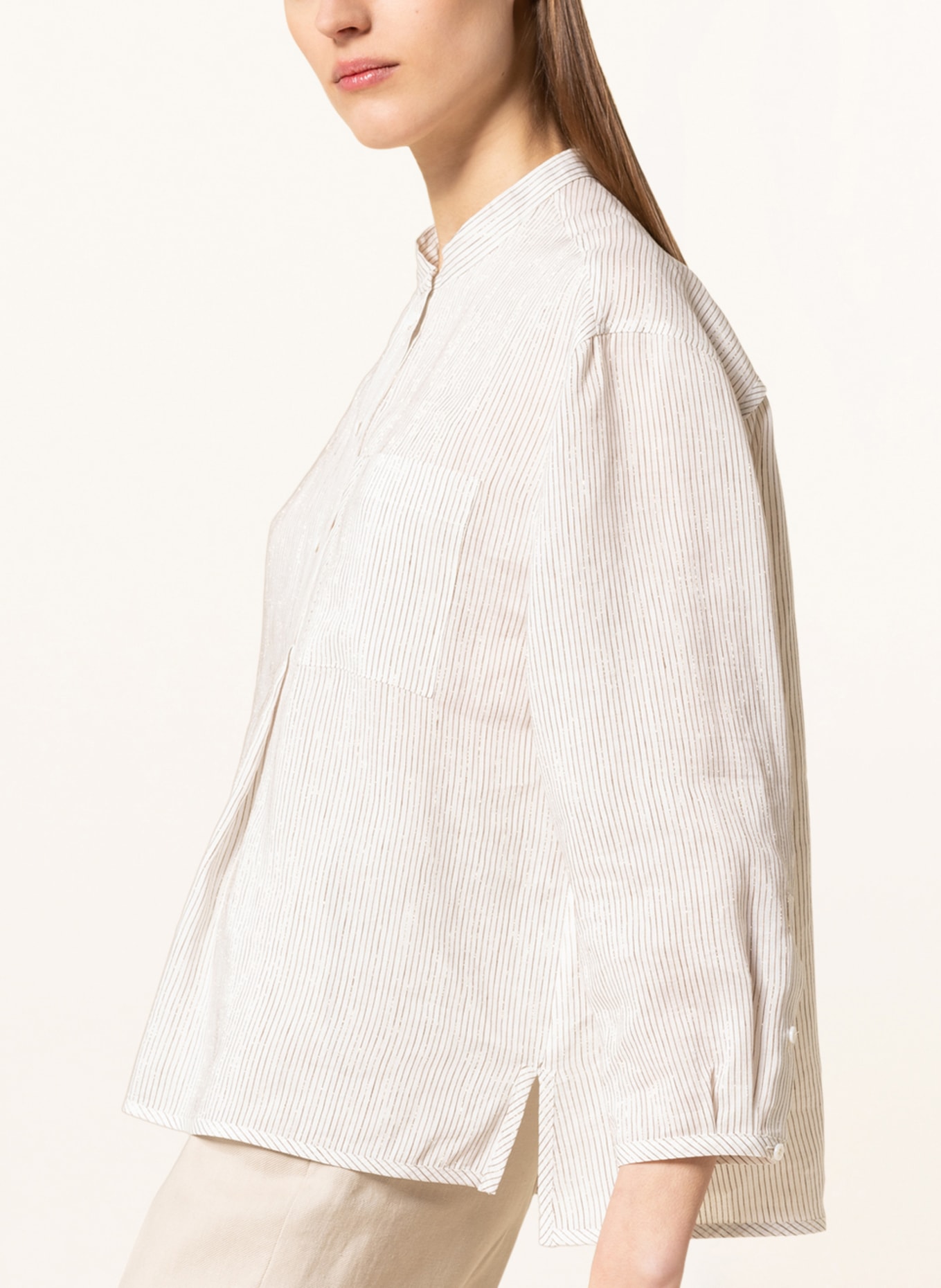 LUISA CERANO Bluzka z lnu z błyszczącą przędzą, Kolor: BIAŁY/ ZŁOTY (Obrazek 4)