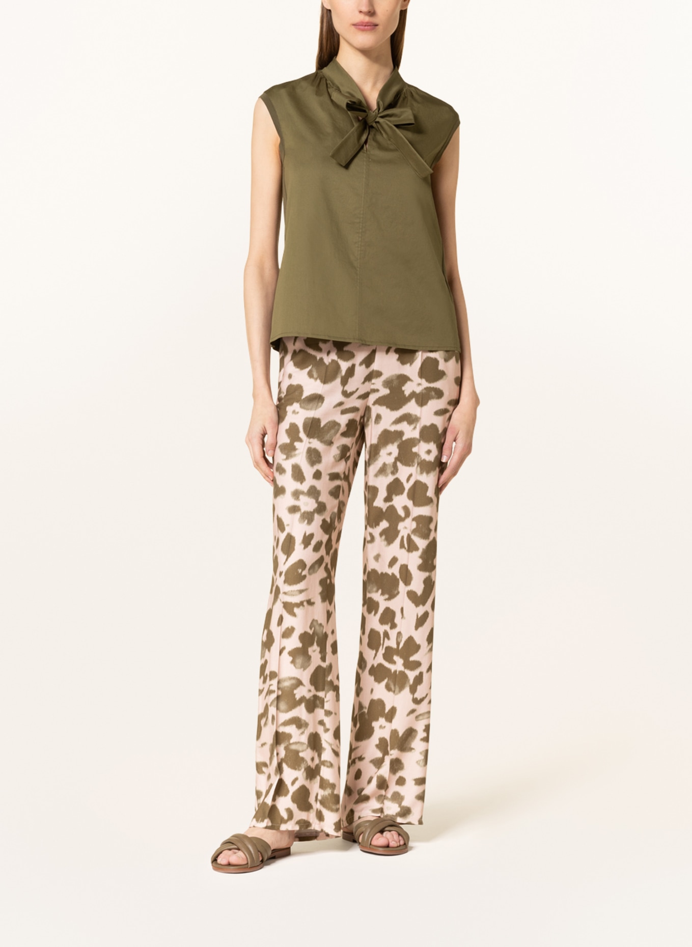 LUISA CERANO Blouse top in mixed materials, Color: KHAKI (Image 2)