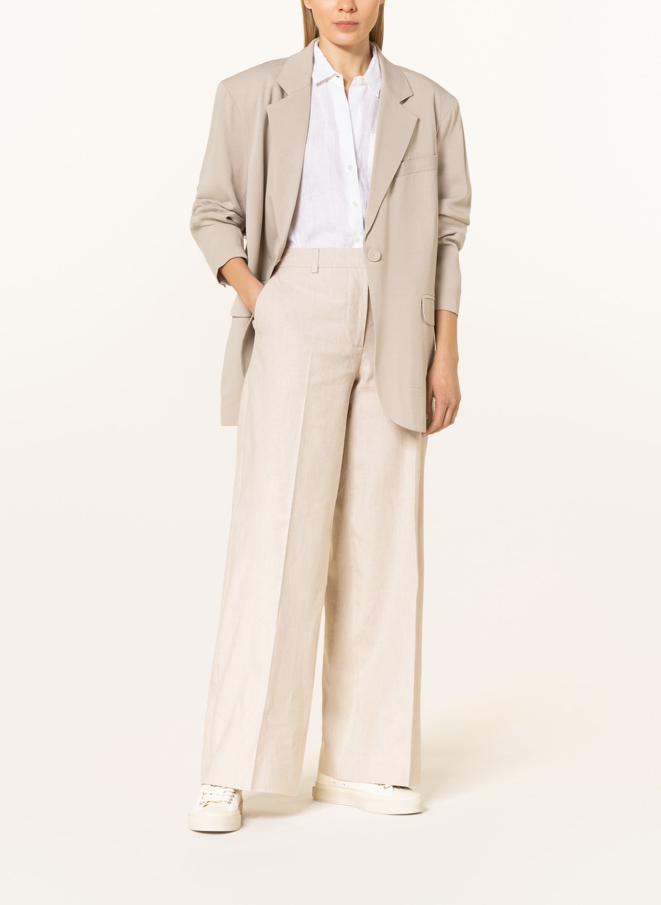 Calvin Klein Wide leg trousers with linen, Color: BEIGE (Image 2)