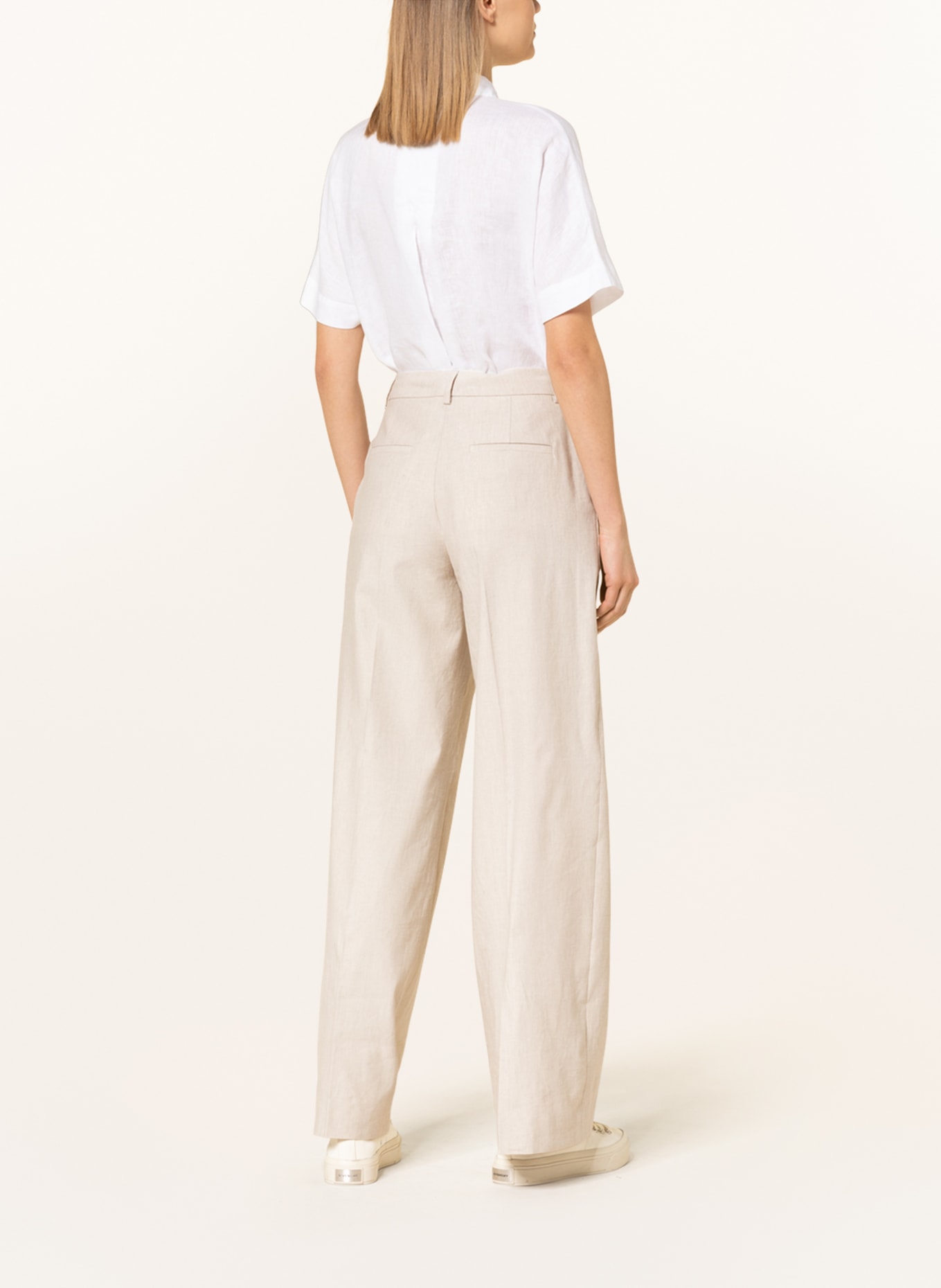 Calvin Klein Wide leg trousers with linen, Color: BEIGE (Image 3)