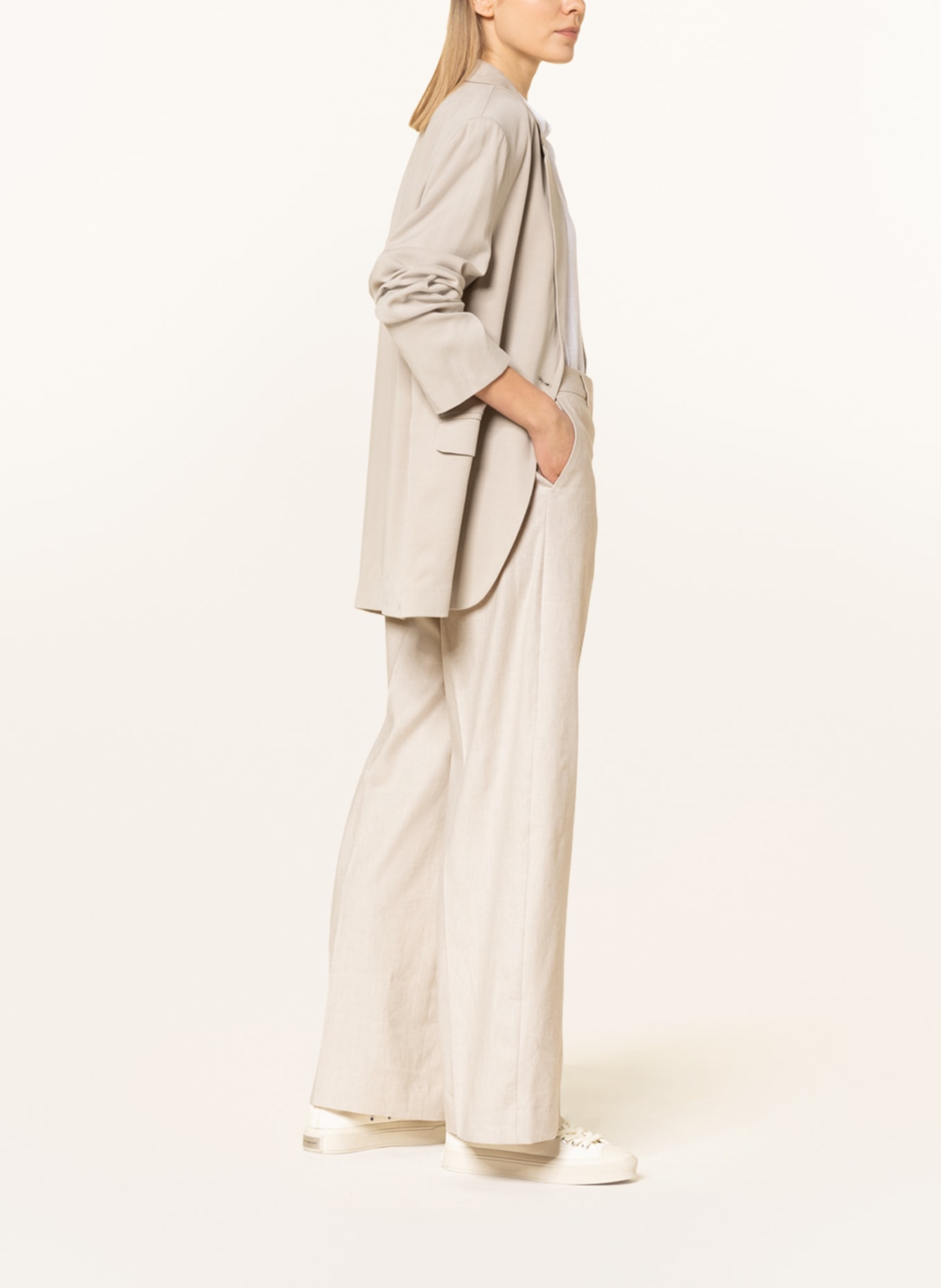 Calvin Klein Wide leg trousers with linen, Color: BEIGE (Image 4)