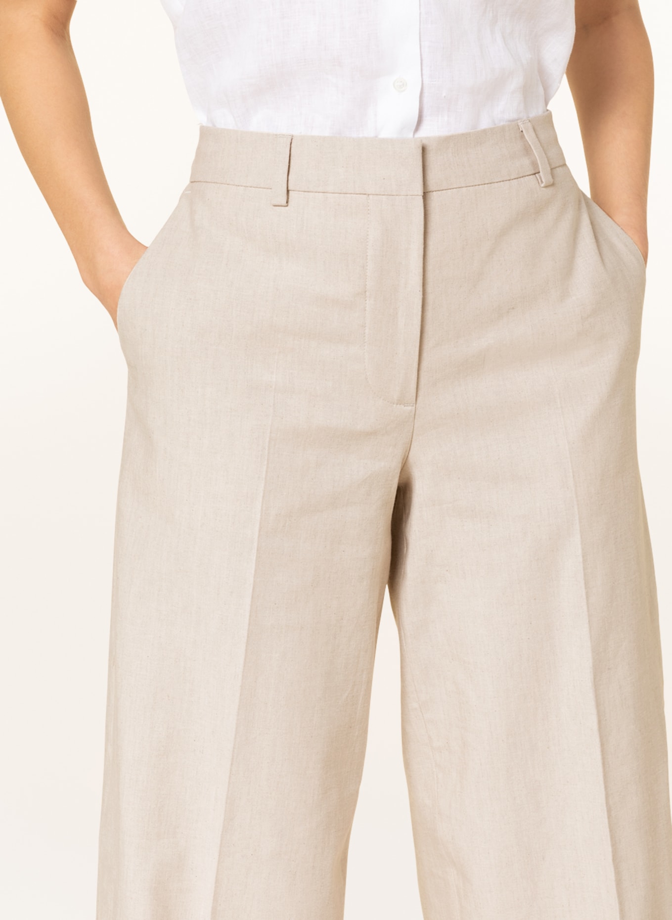 Calvin Klein Marlene kalhoty se lnem, Barva: BÉŽOVÁ (Obrázek 5)