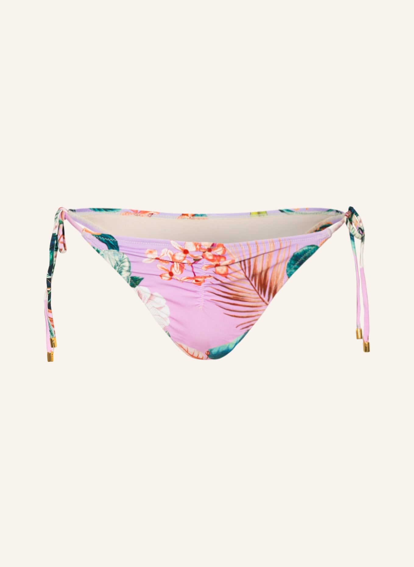 PILYQ Triangel-Bikini-Hose RUCHED TIE TENNY, Farbe: HELLLILA/ ROT/ PETROL (Bild 1)