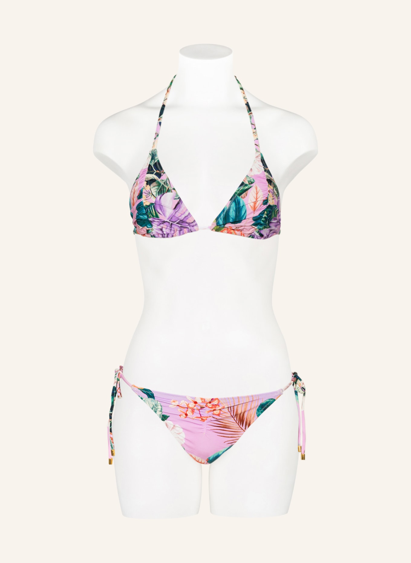 PILYQ Triangel-Bikini-Hose RUCHED TIE TENNY, Farbe: HELLLILA/ ROT/ PETROL (Bild 2)