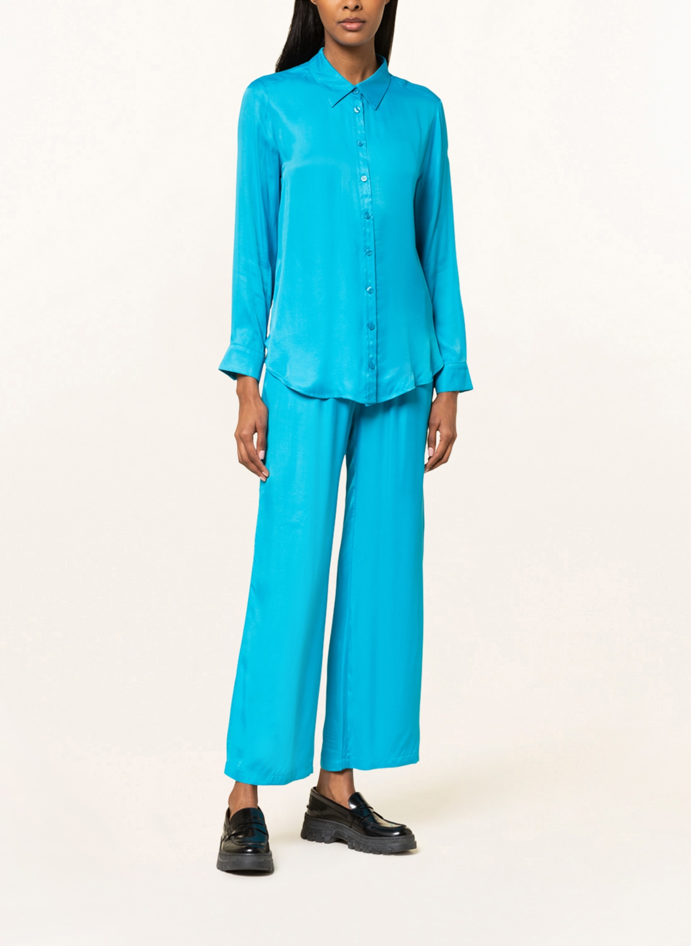darling harbour Satin shirt blouse, Color: NEON BLUE (Image 2)
