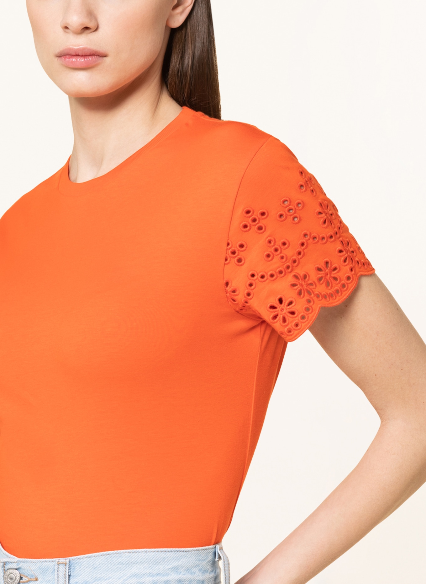 darling harbour T-shirt with broderie anglaise, Color: ORANGE (Image 4)