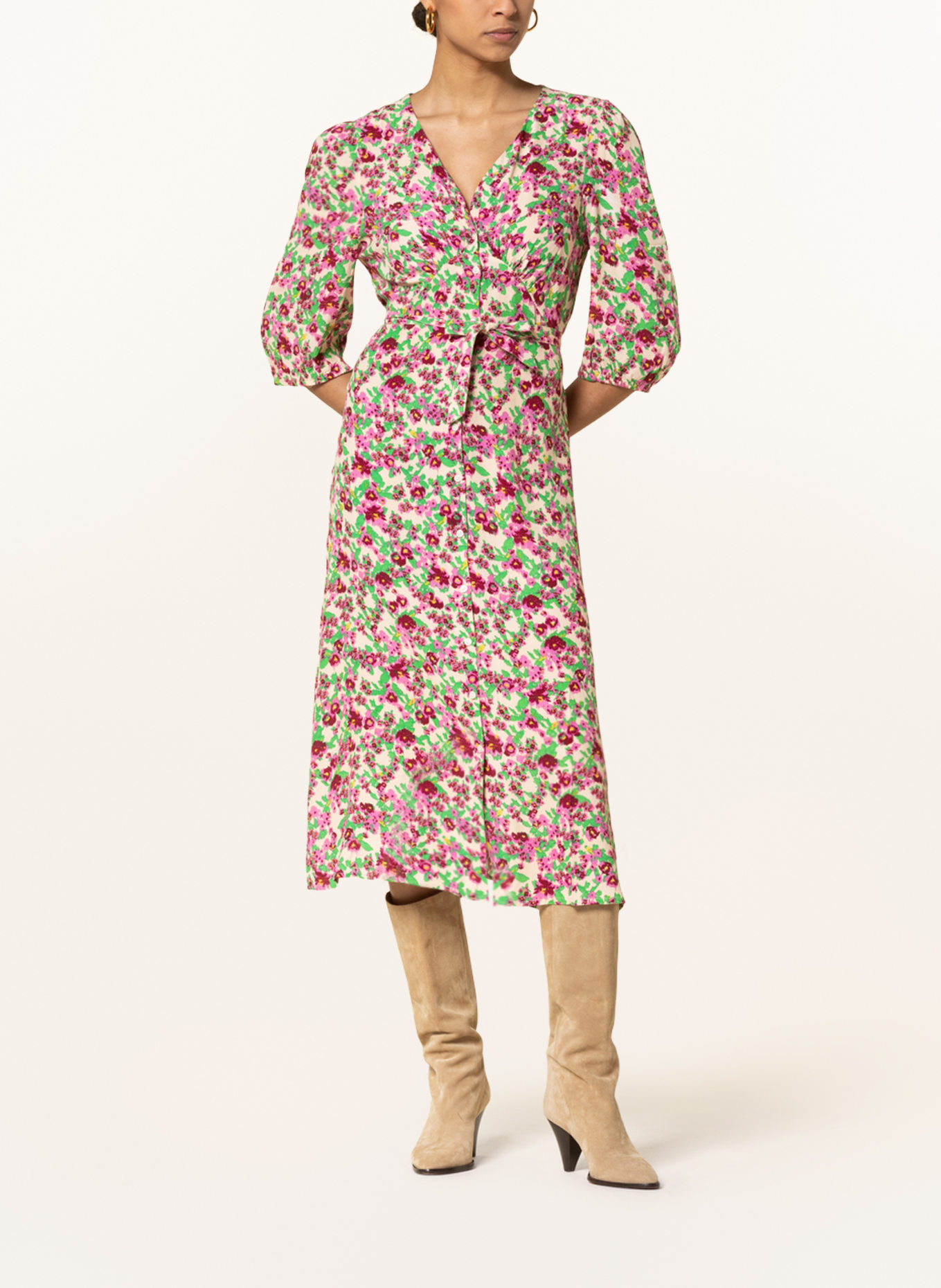 ICHI Dress IHENORA with 3/4 sleeves, Color: CREAM/ FUCHSIA/ GREEN (Image 2)