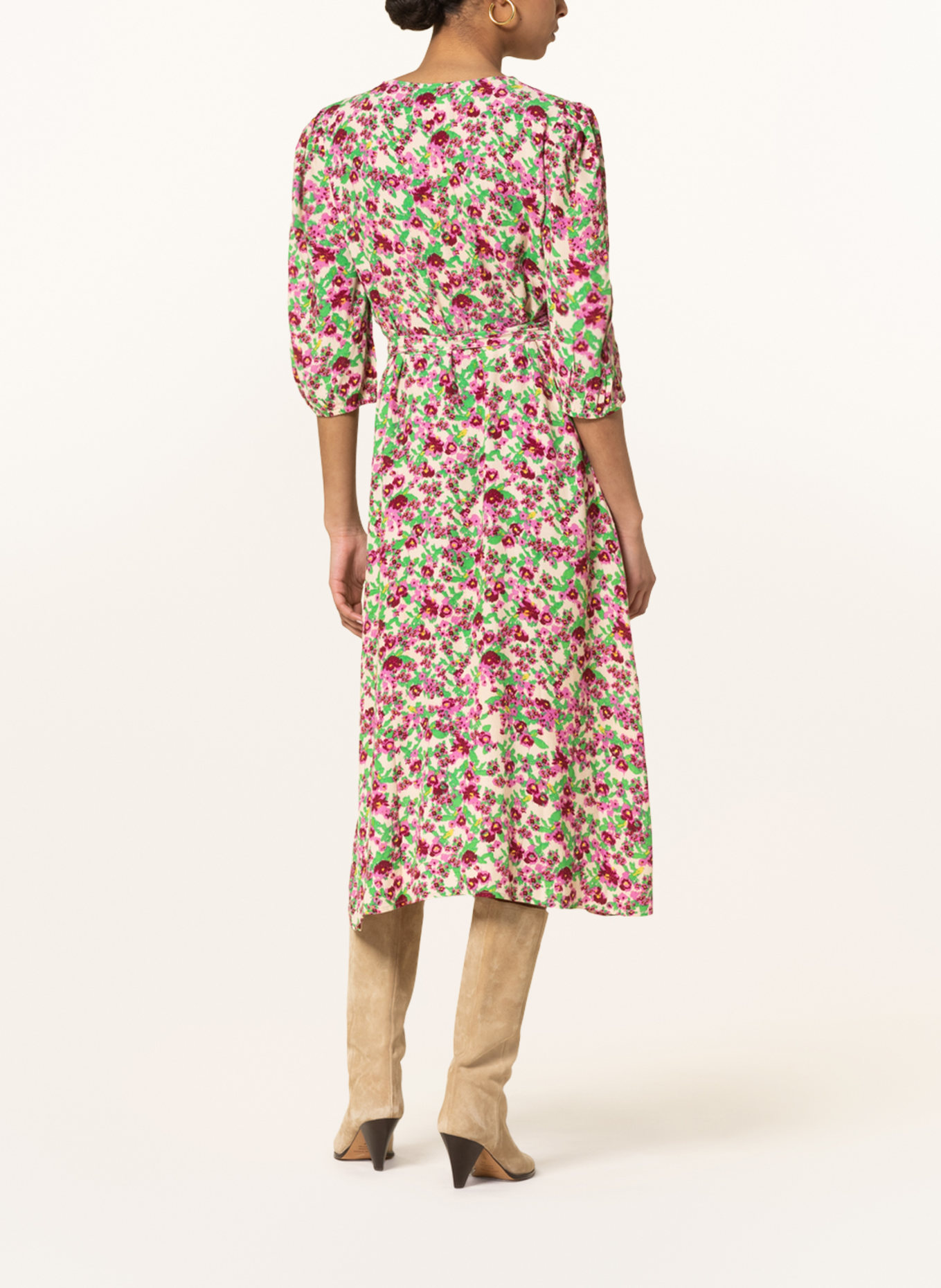 ICHI Dress IHENORA with 3/4 sleeves, Color: CREAM/ FUCHSIA/ GREEN (Image 3)