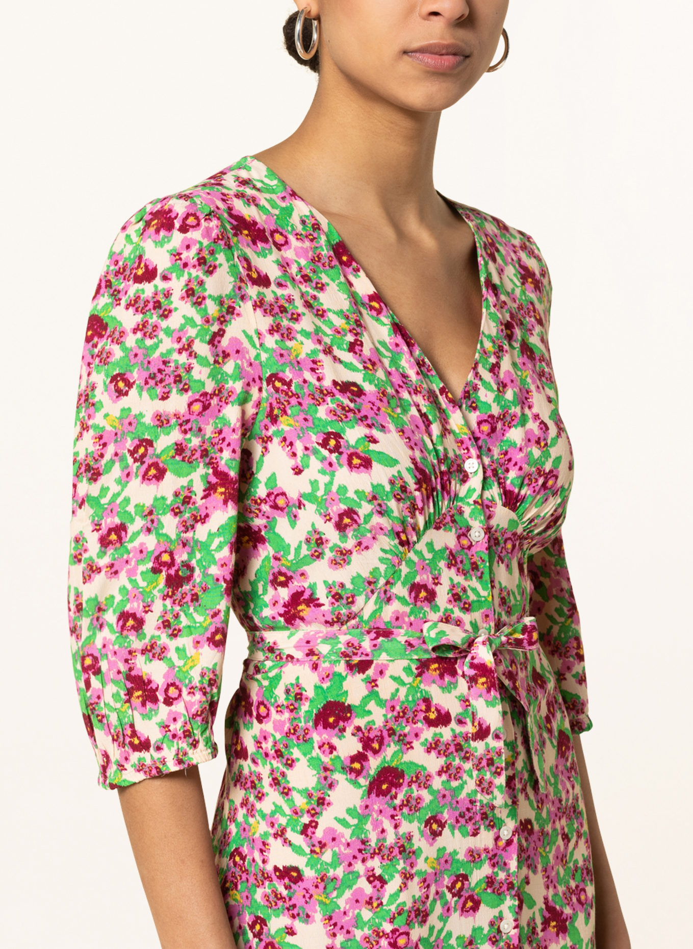 ICHI Dress IHENORA with 3/4 sleeves, Color: CREAM/ FUCHSIA/ GREEN (Image 4)
