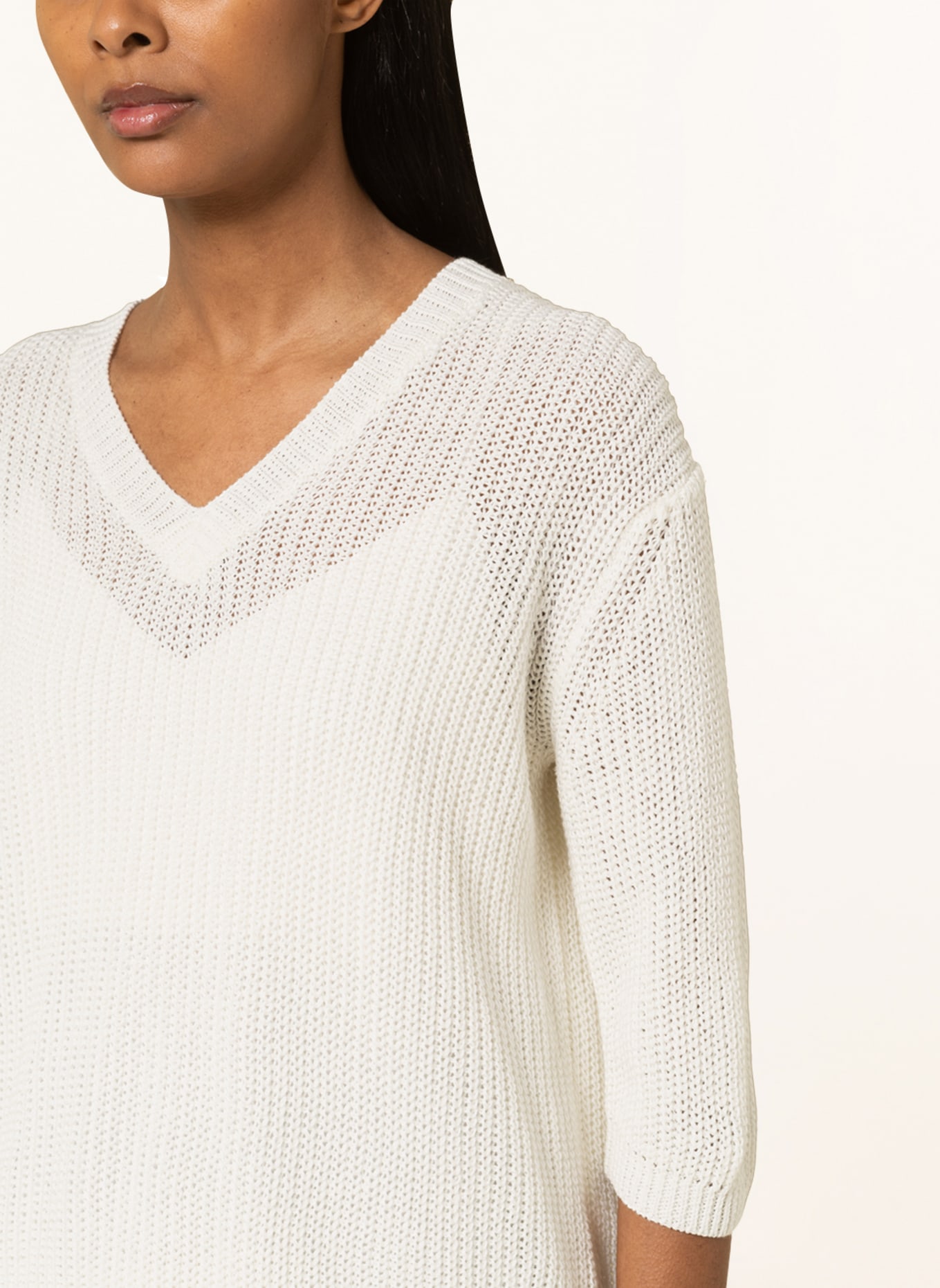 HEMISPHERE Linen sweater with 3/4 sleeve in white