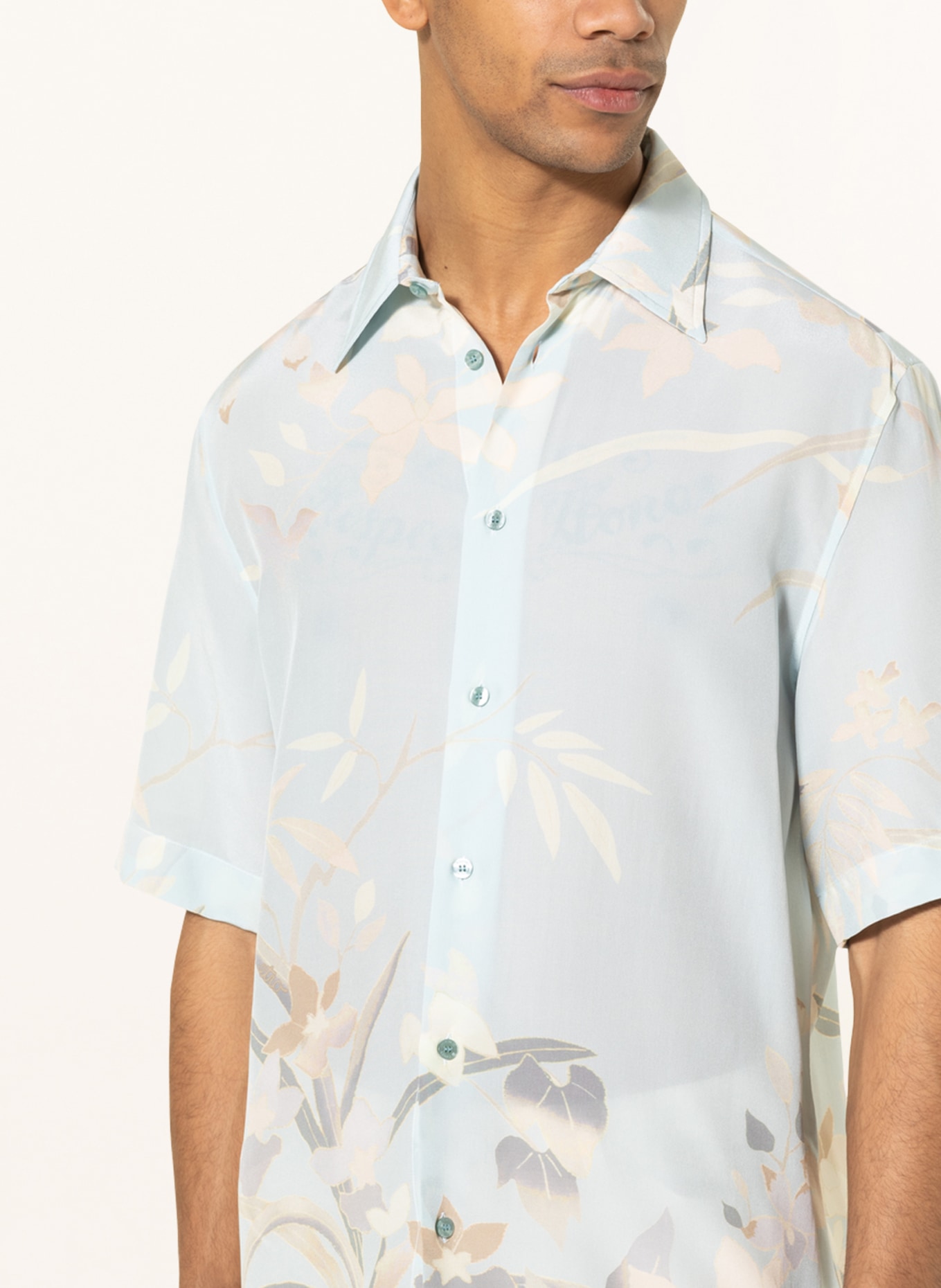 ETRO Short sleeve shirt comfort fit in silk, Color: LIGHT BLUE/ ECRU (Image 4)