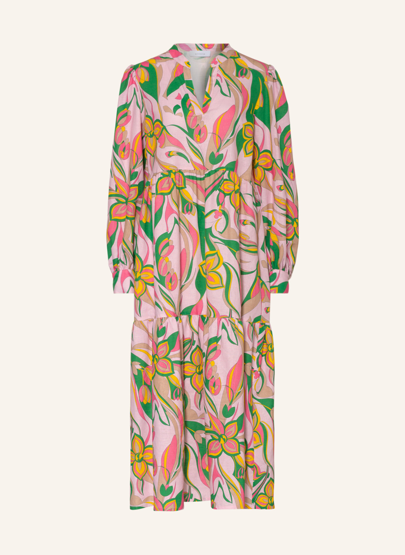 NVSCO Dress LUCIA with linen, Color: PINK/ GREEN/ YELLOW (Image 1)