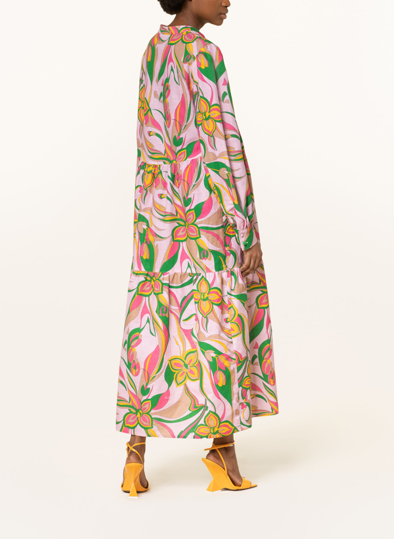 NVSCO Dress LUCIA with linen, Color: PINK/ GREEN/ YELLOW (Image 3)