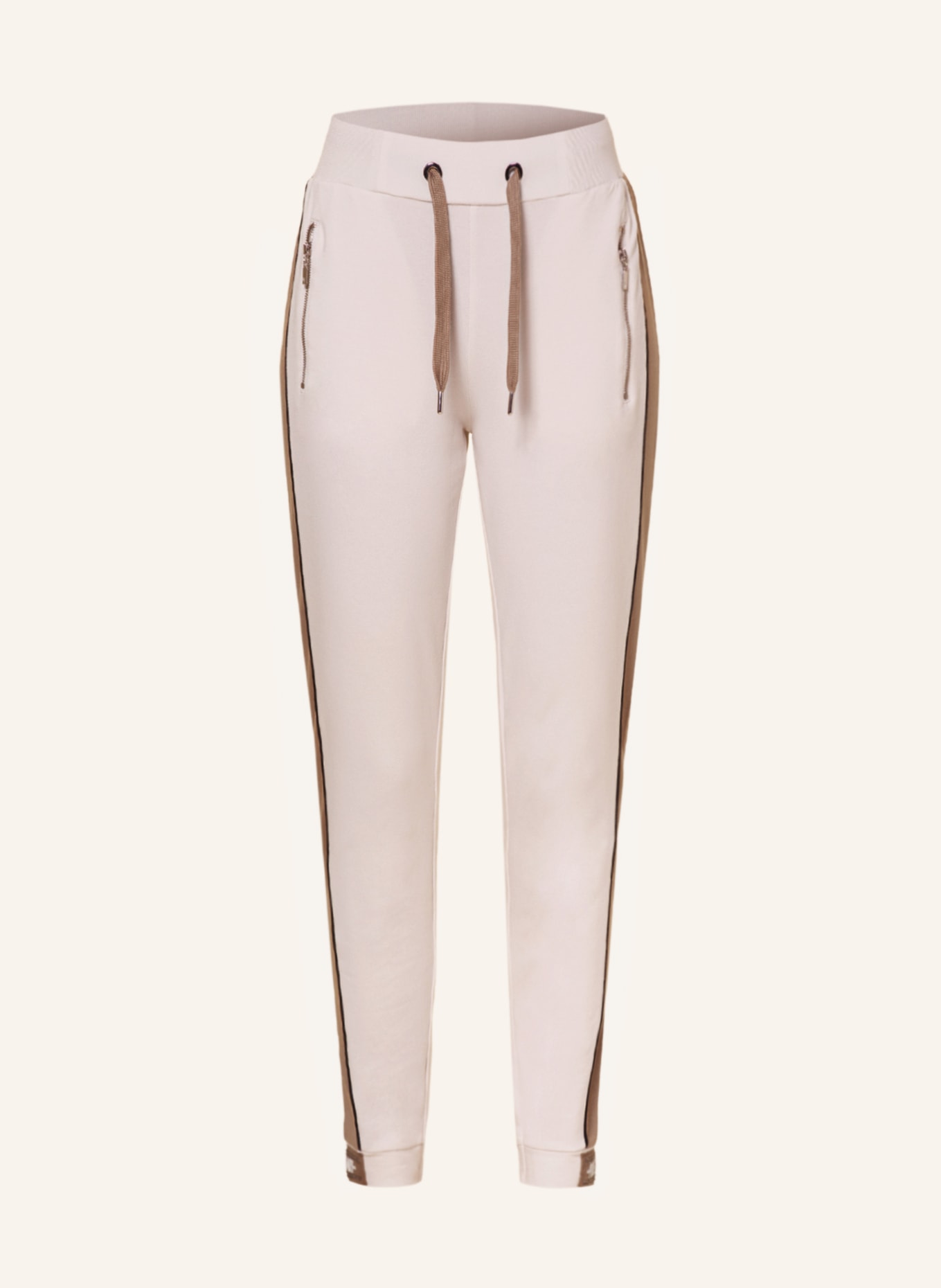 monari Pants in jogger style with tuxedo stripes, Color: CREAM/ BEIGE (Image 1)