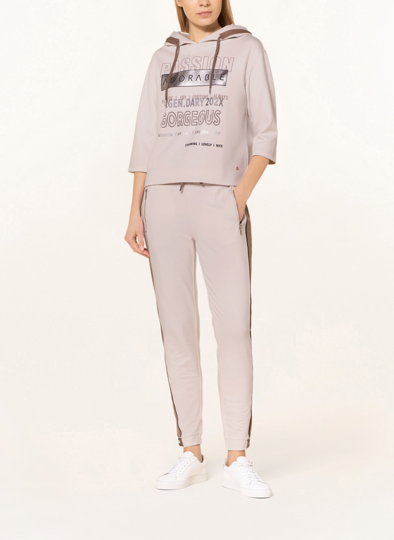 monari Pants in jogger style with tuxedo stripes, Color: CREAM/ BEIGE (Image 2)