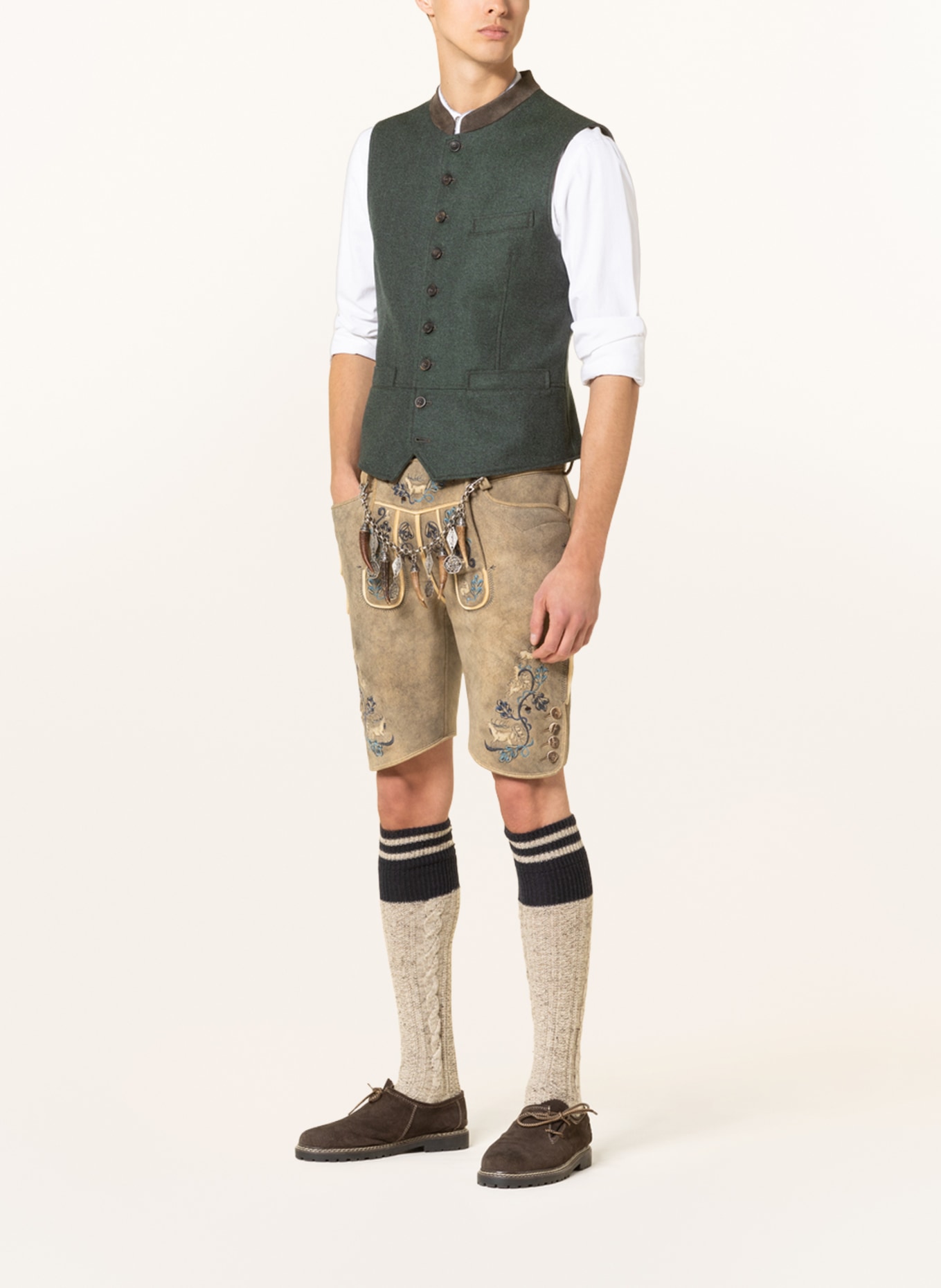 BECKERT Spodnie skórzane w stylu ludowym HOCHKÖNIG, Kolor: JASNOBRĄZOWY/ JASNONIEBIESKI (Obrazek 2)
