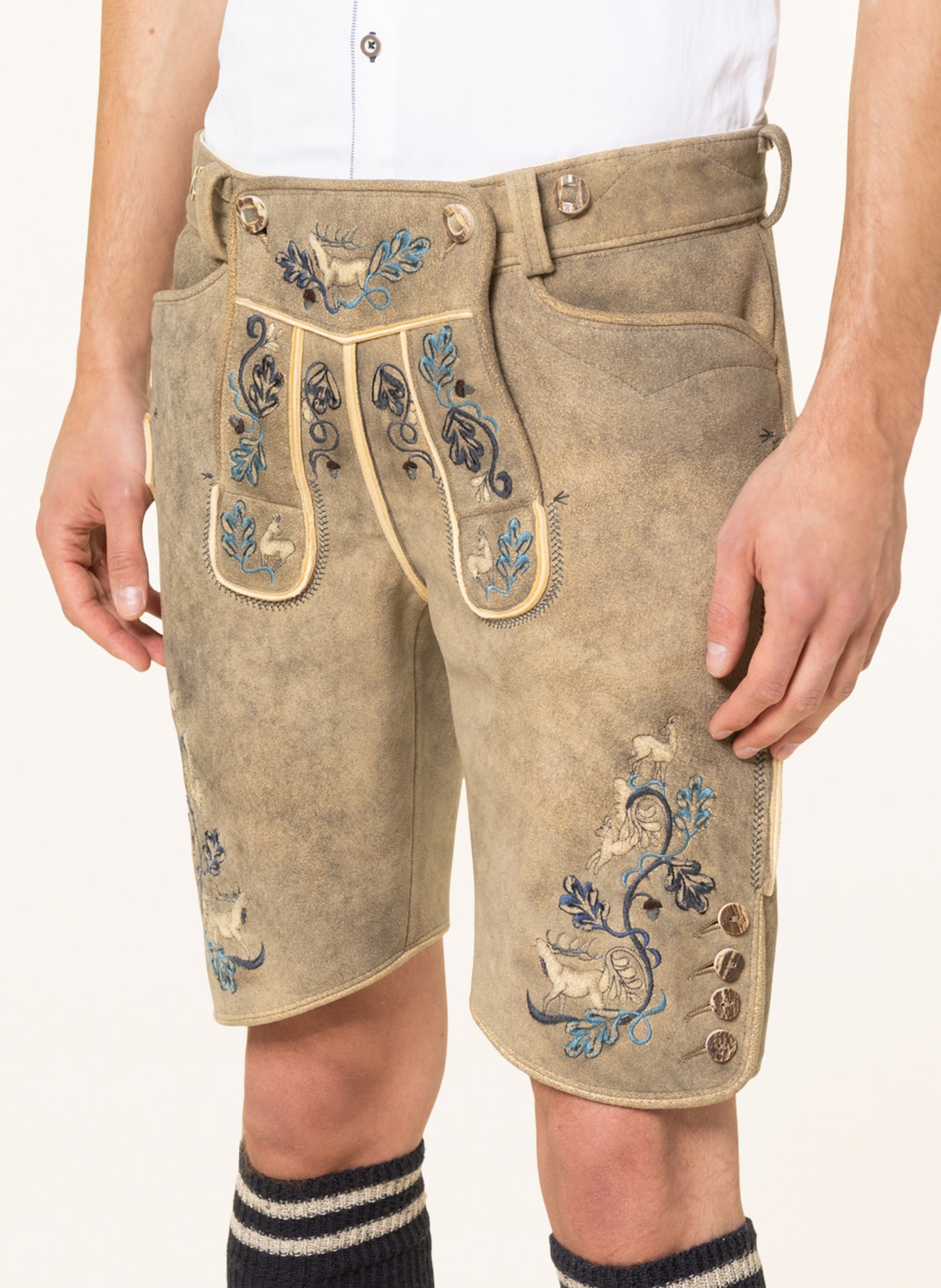 BECKERT Spodnie skórzane w stylu ludowym HOCHKÖNIG, Kolor: JASNOBRĄZOWY/ JASNONIEBIESKI (Obrazek 5)