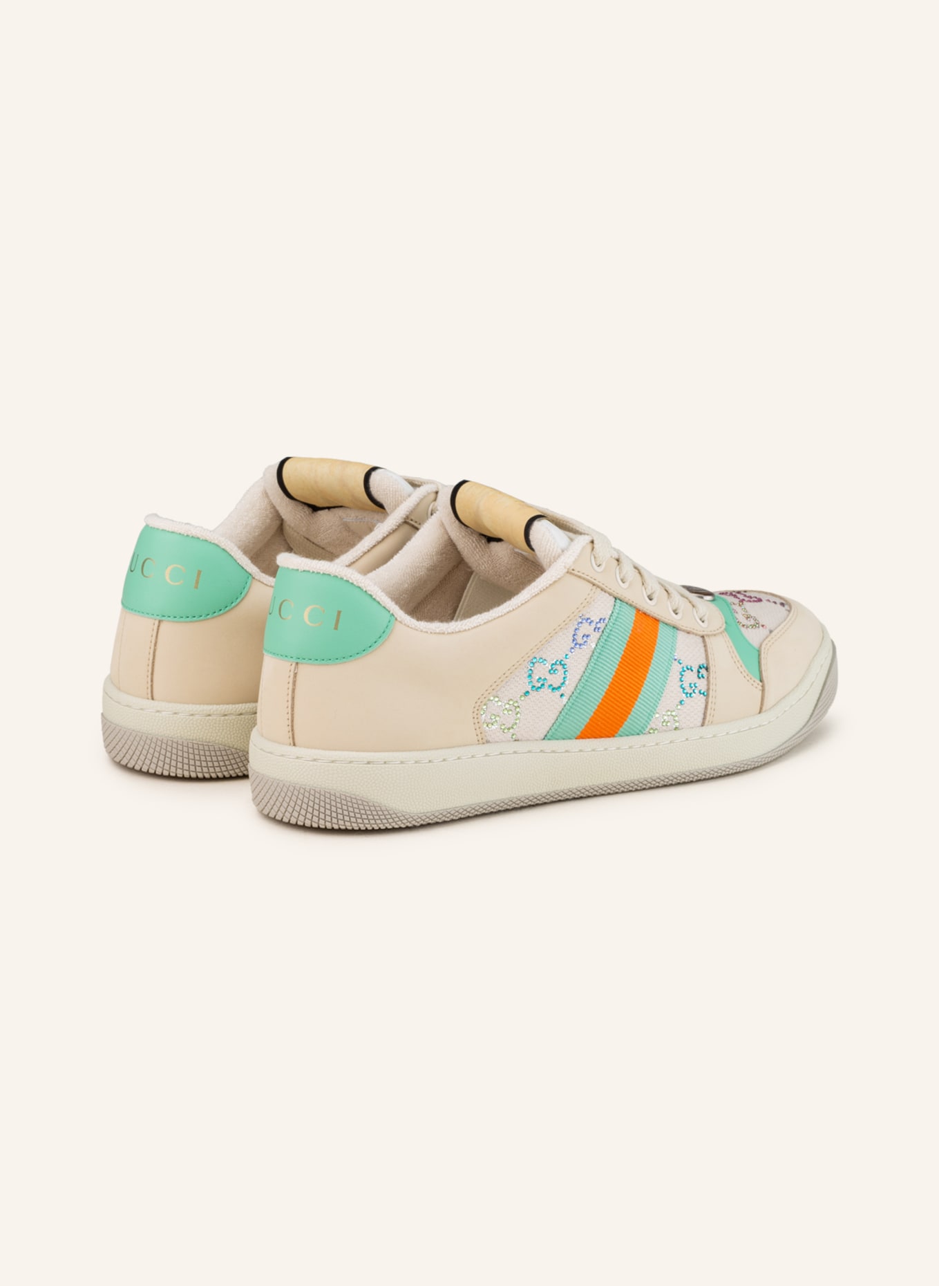 GUCCI Sneaker mit Schmucksteinen, Farbe: BEIGE/ ORANGE/ MINT (Bild 2)