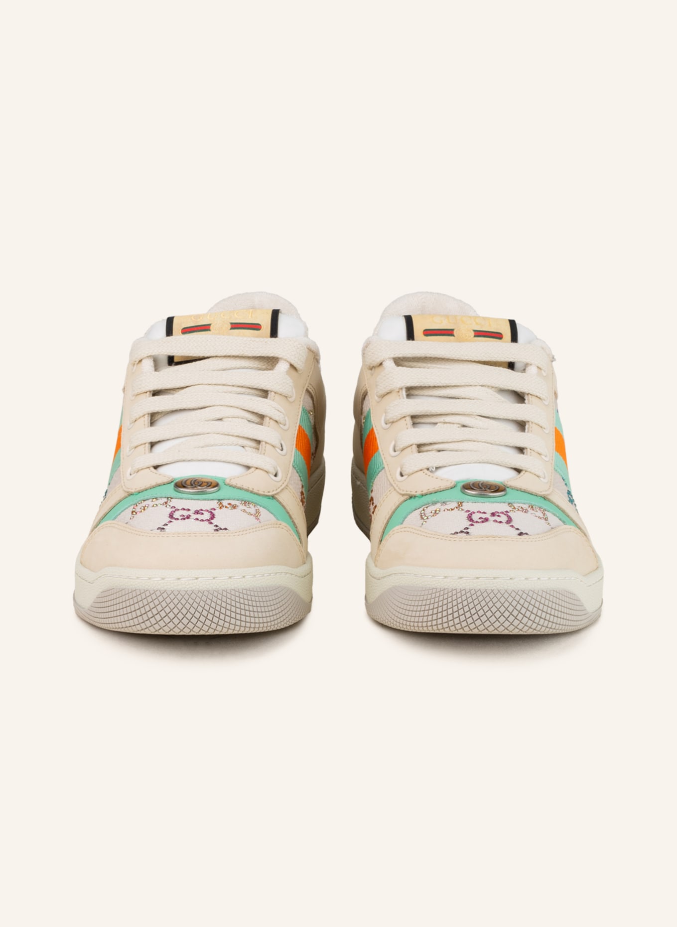 GUCCI Sneakers with decorative gems, Color: BEIGE/ ORANGE/ MINT (Image 3)
