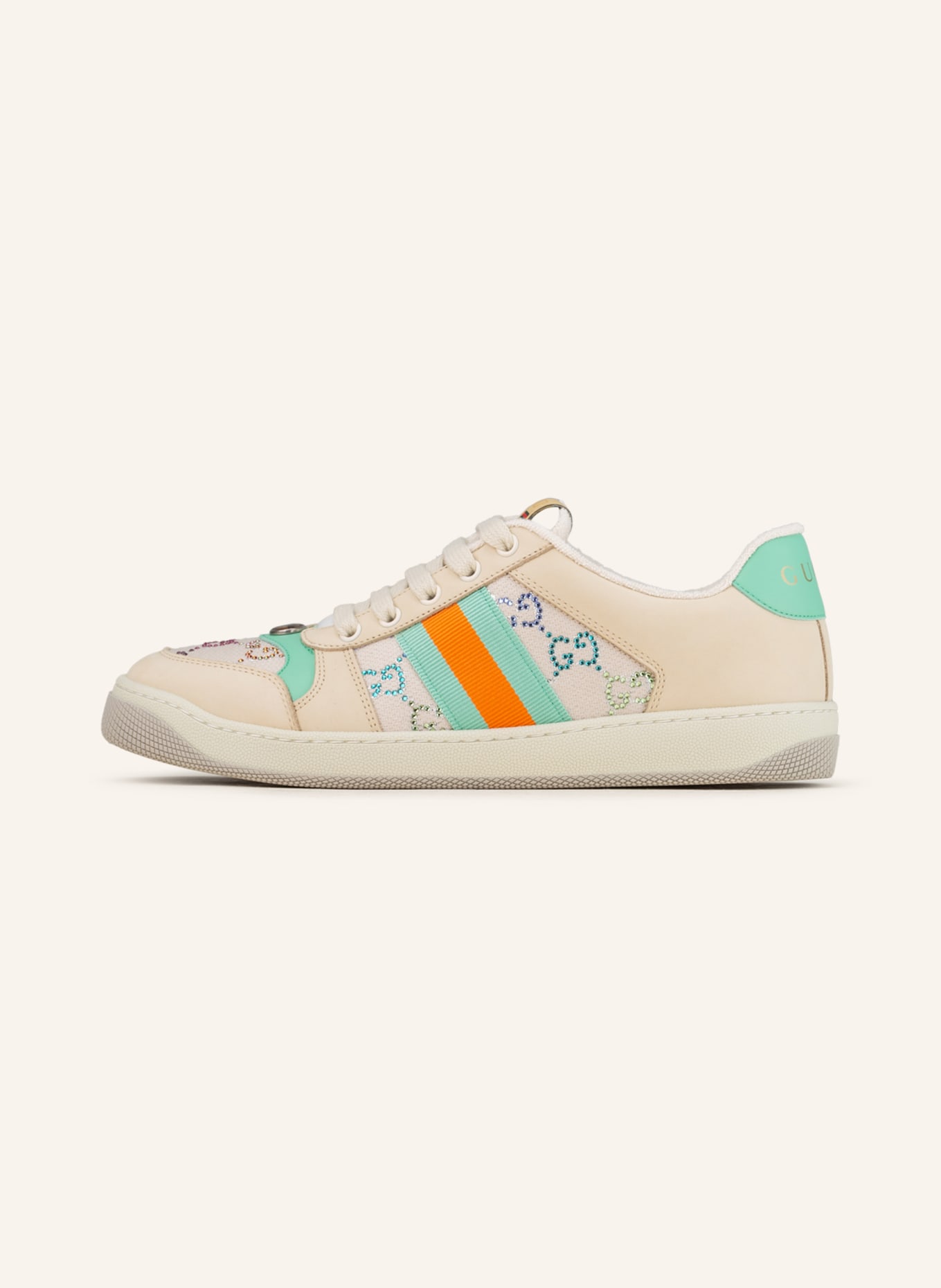 GUCCI Sneakers with decorative gems, Color: BEIGE/ ORANGE/ MINT (Image 4)