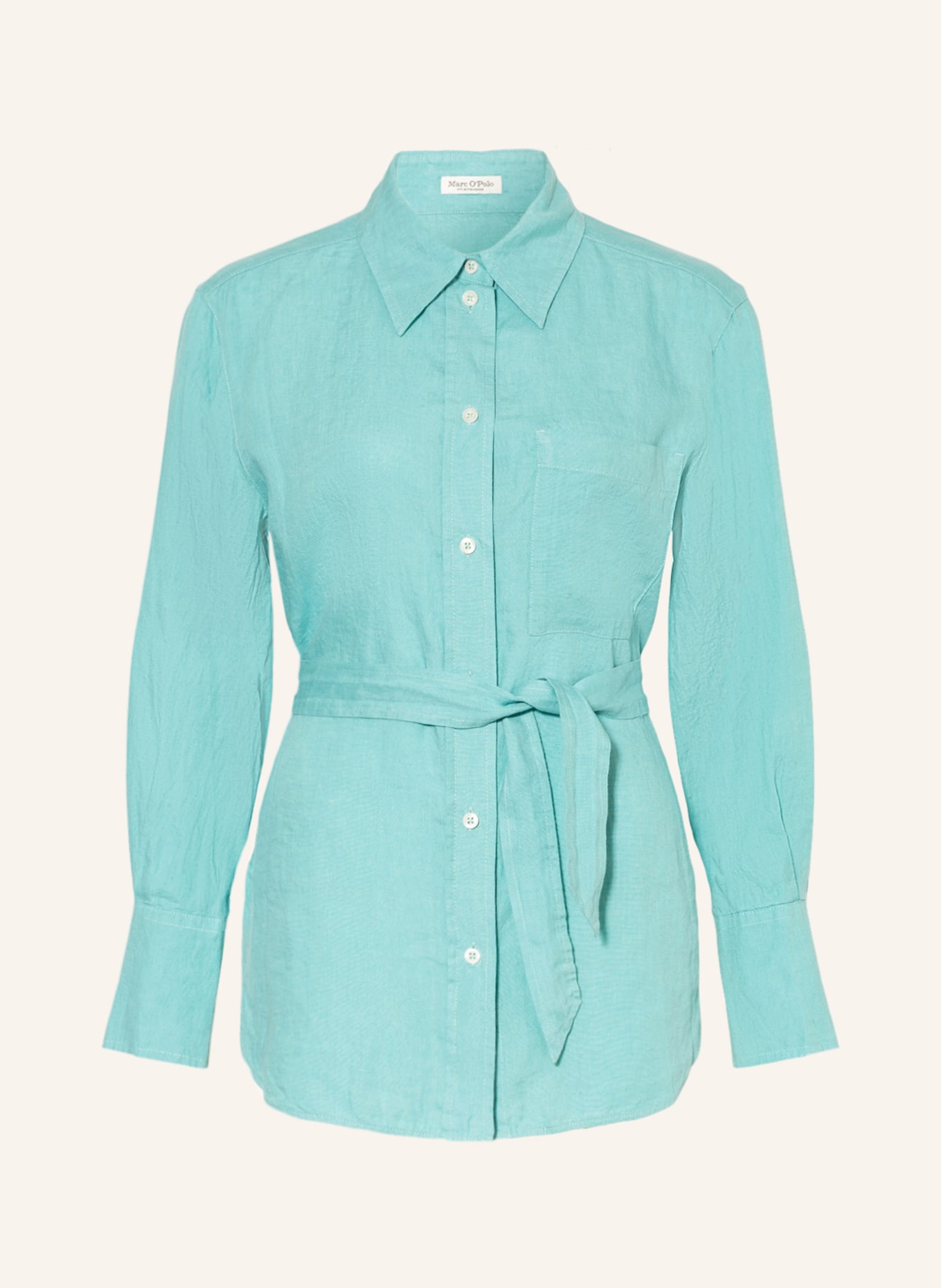 Marc O'Polo Shirt blouse made of linen , Color: TURQUOISE (Image 1)