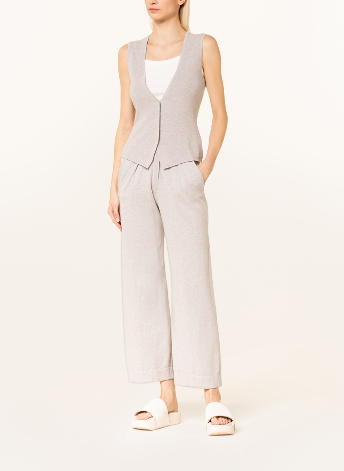 GITTA BANKO Knit trousers in jogger style with cashmere, Color: LIGHT GRAY (Image 2)