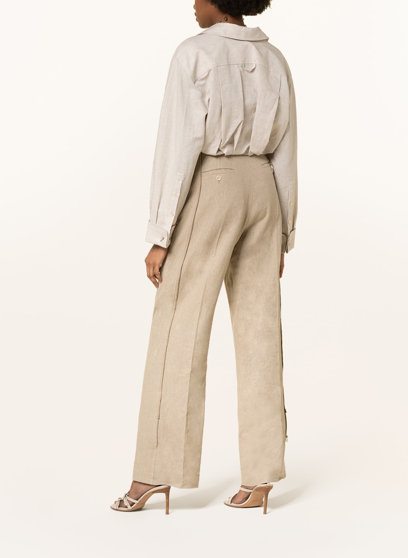 JACQUEMUS Cropped shirt blouse LA CHEMISE MAC with linen, Color: CREAM (Image 3)