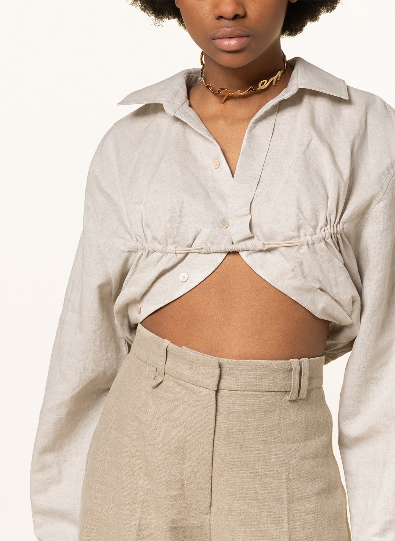 JACQUEMUS Cropped shirt blouse LA CHEMISE MAC with linen, Color: CREAM (Image 4)