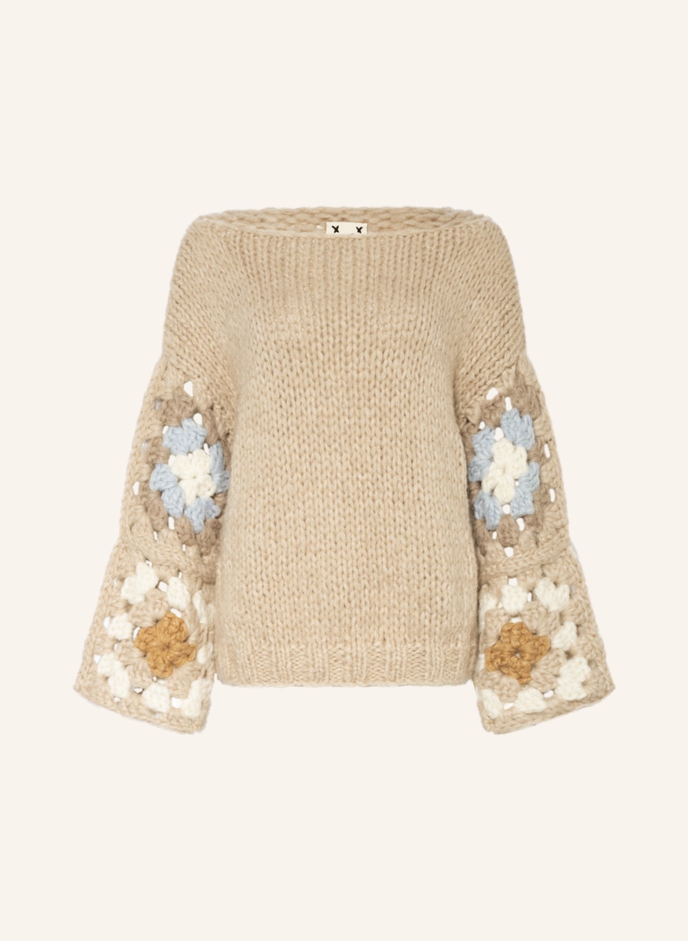 ELLA SILLA Oversized-Pullover aus Cashmere: BEIGE / GRAU / SCHWARZ