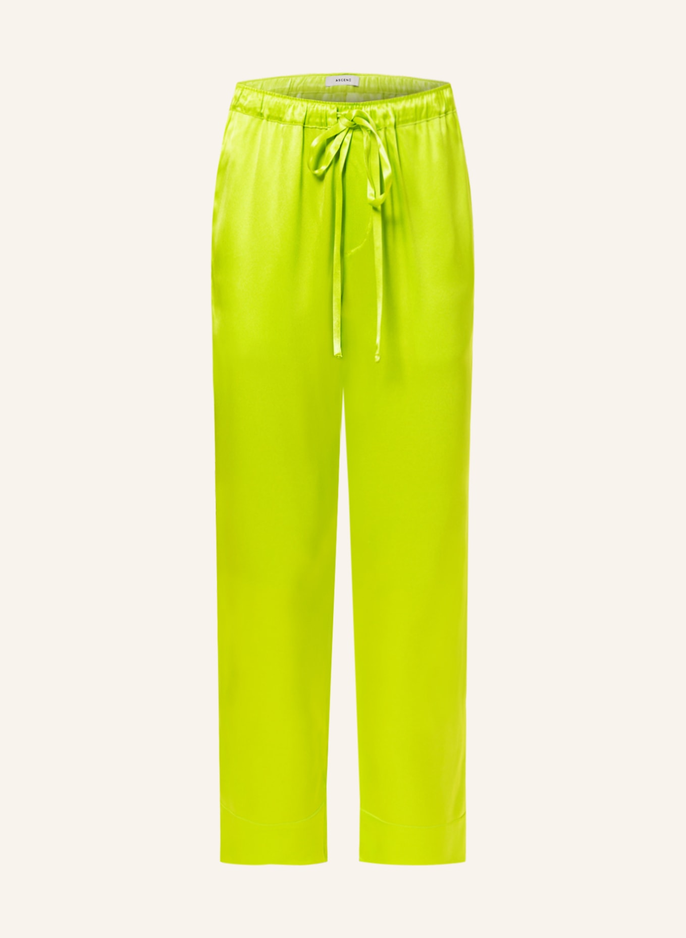 ASCENO 7/8 pants THE MELBOURNE made of silk, Color: NEON GREEN (Image 1)