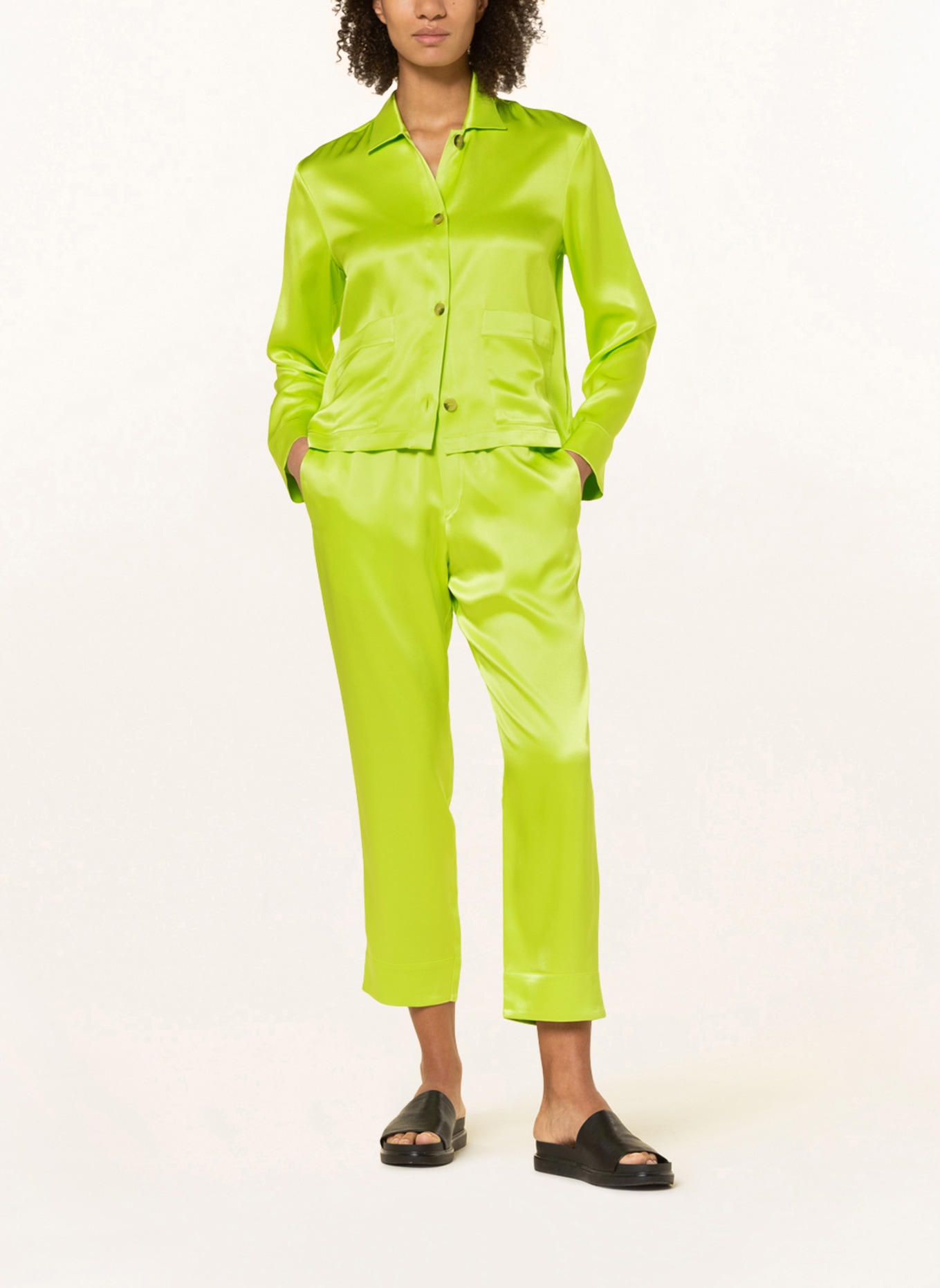 ASCENO 7/8 pants THE MELBOURNE made of silk, Color: NEON GREEN (Image 2)