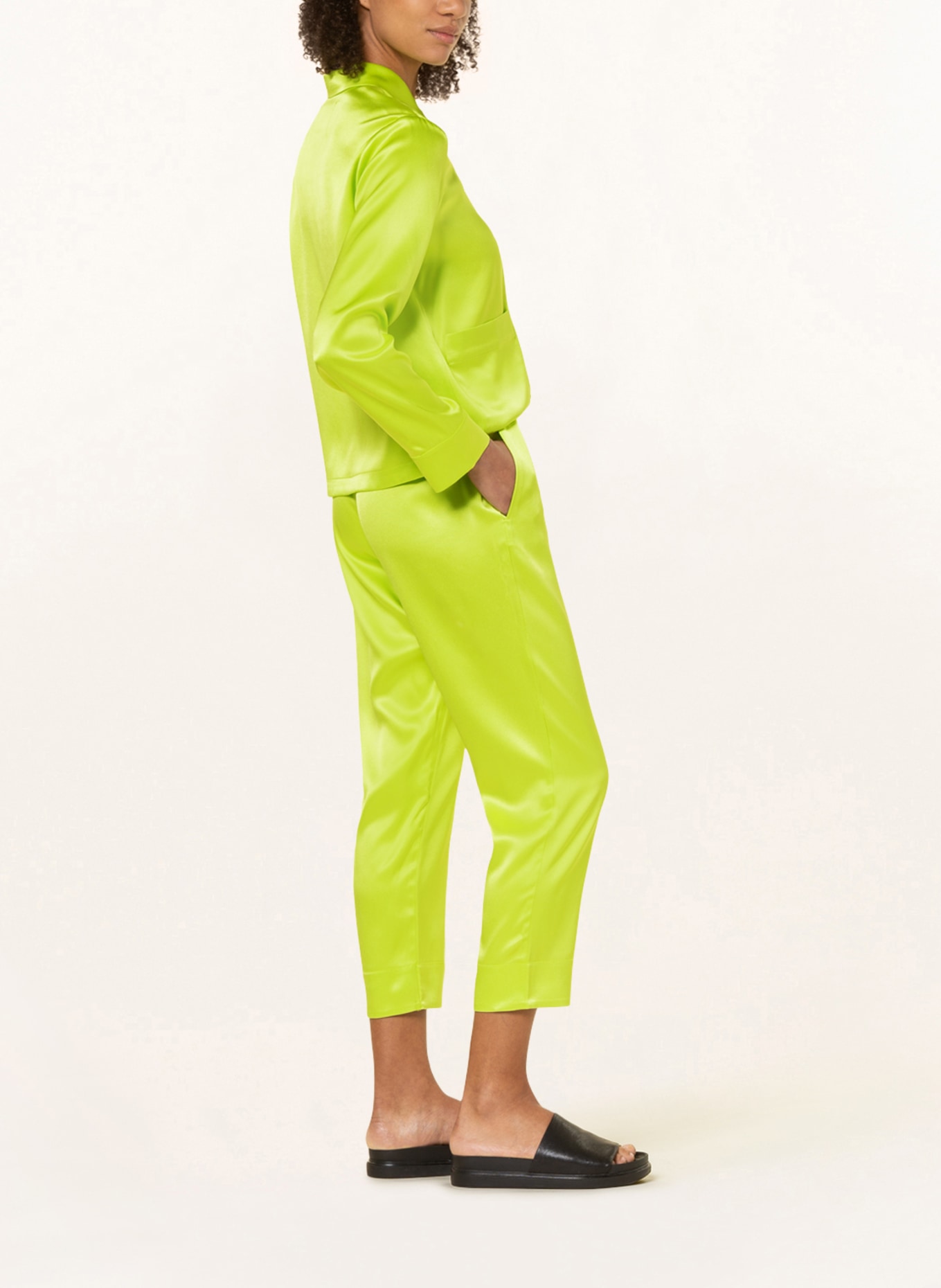 ASCENO 7/8 pants THE MELBOURNE made of silk, Color: NEON GREEN (Image 4)