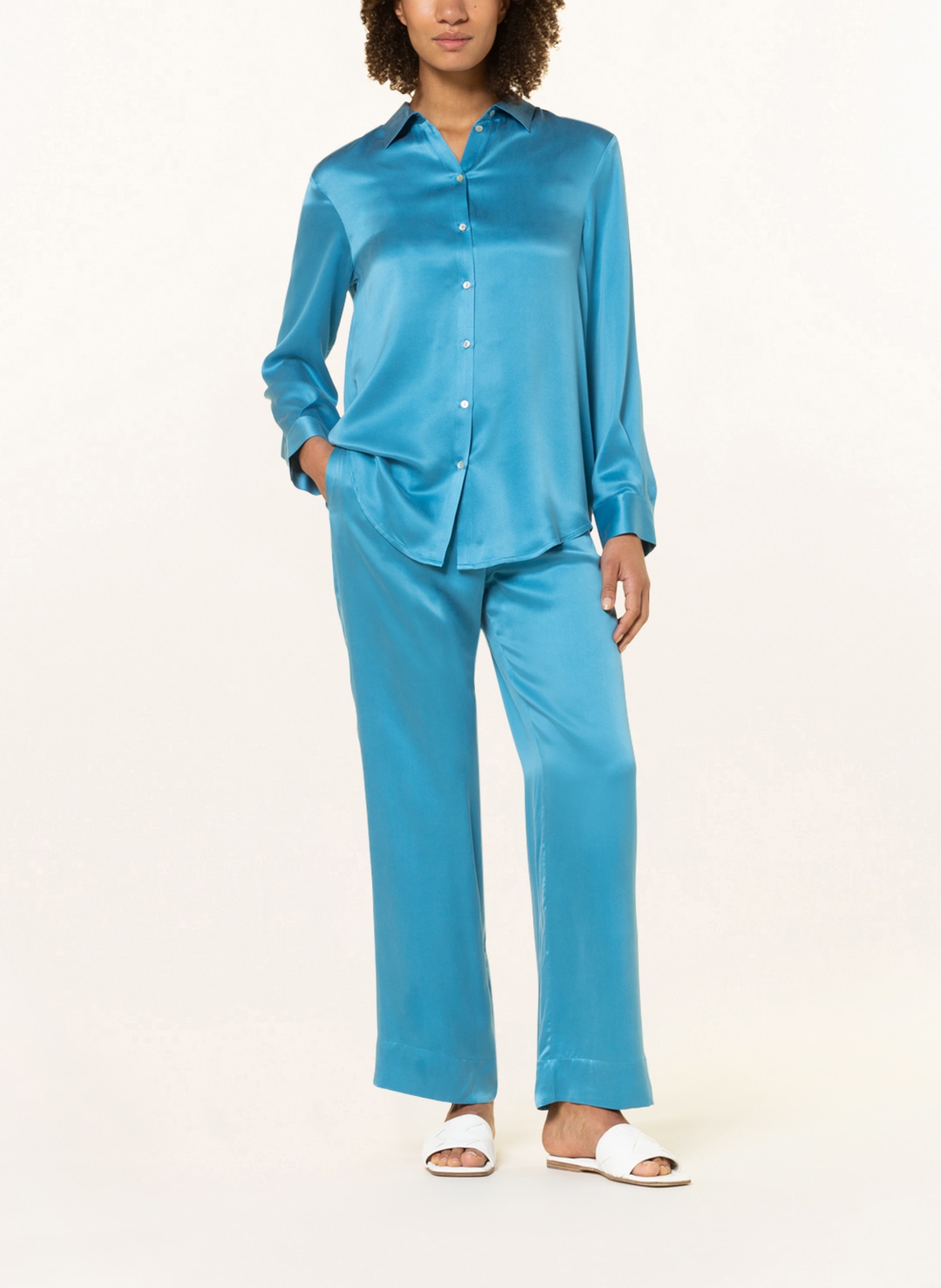 ASCENO Silk pants THE LONDON, Color: TURQUOISE (Image 2)