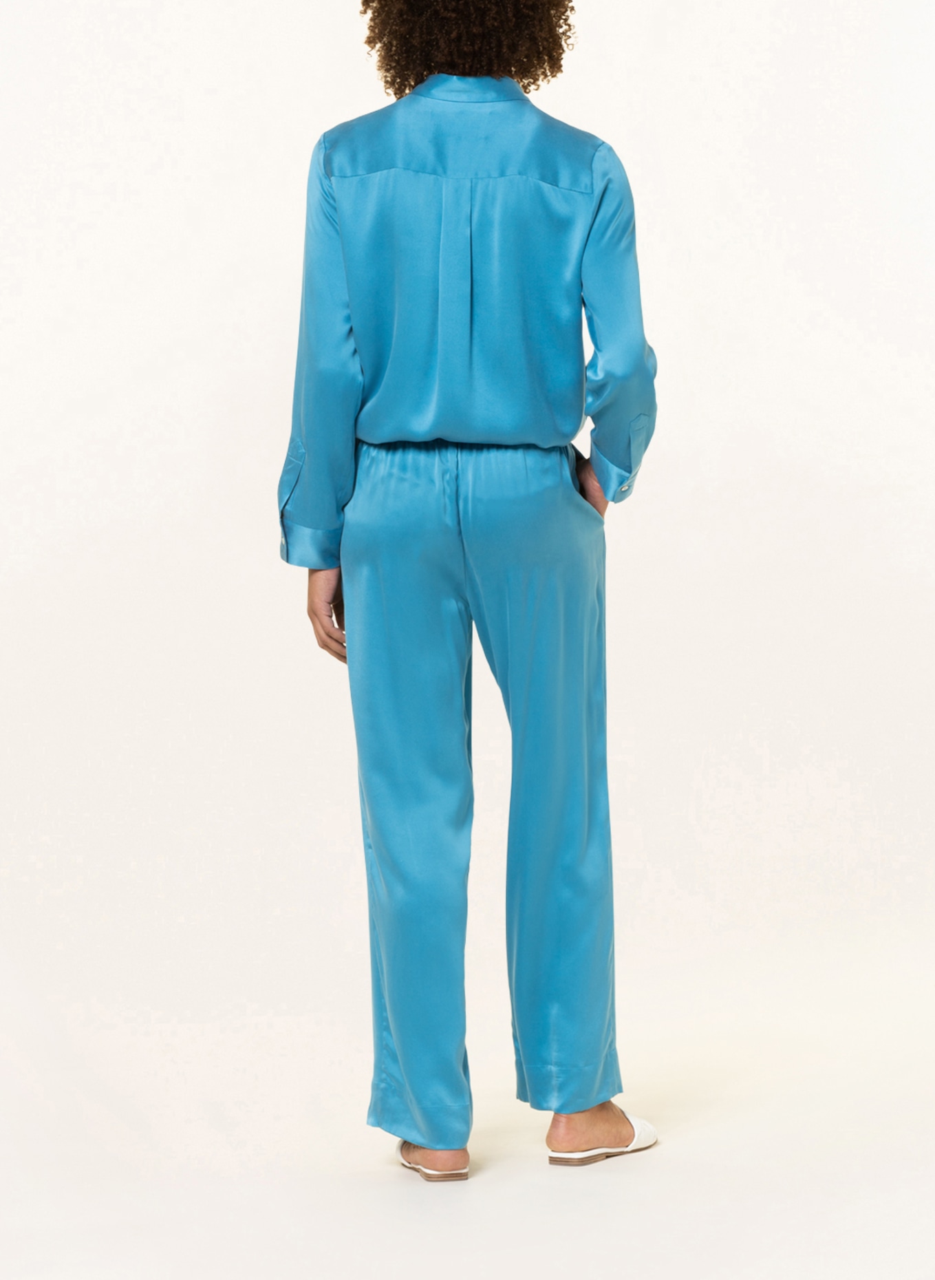 ASCENO Silk pants THE LONDON, Color: TURQUOISE (Image 3)