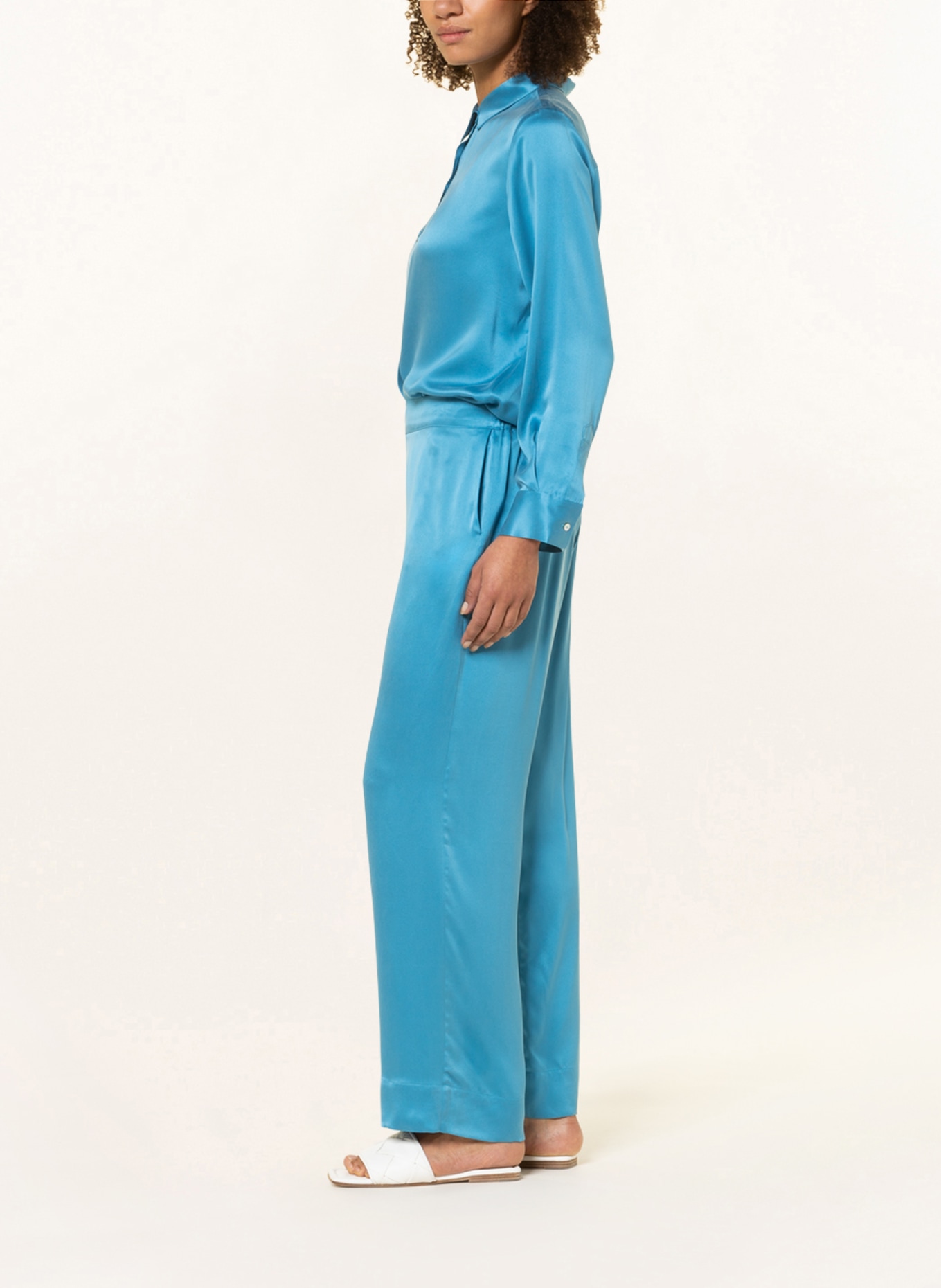 ASCENO Silk pants THE LONDON, Color: TURQUOISE (Image 4)