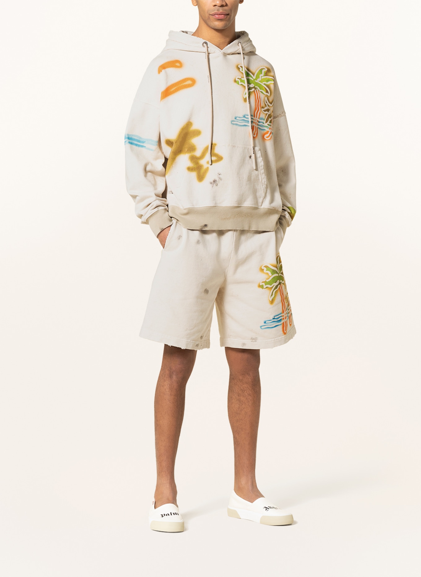Palm Angels Hoodie in cream/ orange/ light green
