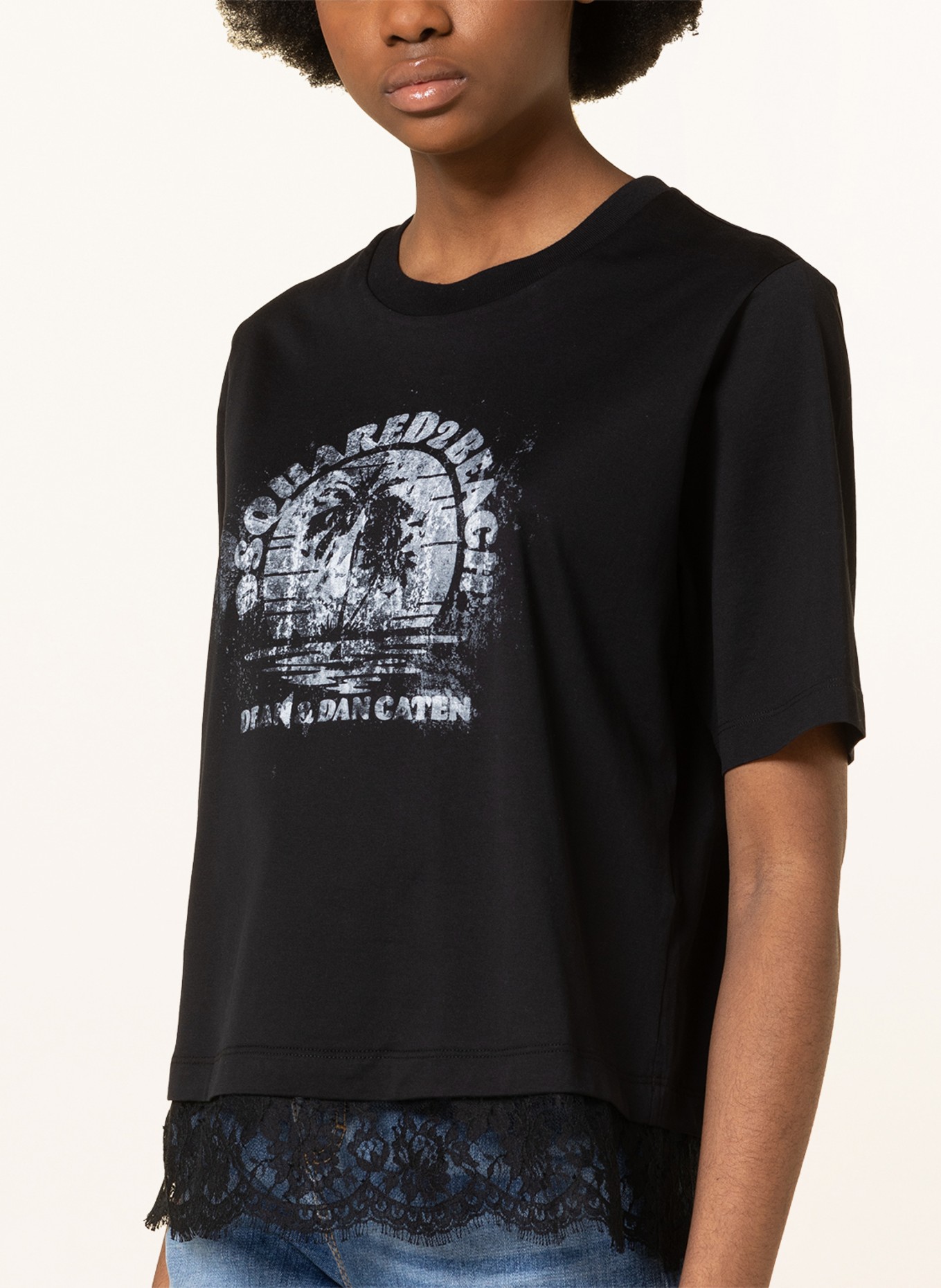 DSQUARED2 T-Shirt mit Spitze, Farbe: SCHWARZ/ GRAU/ HELLGRAU (Bild 4)