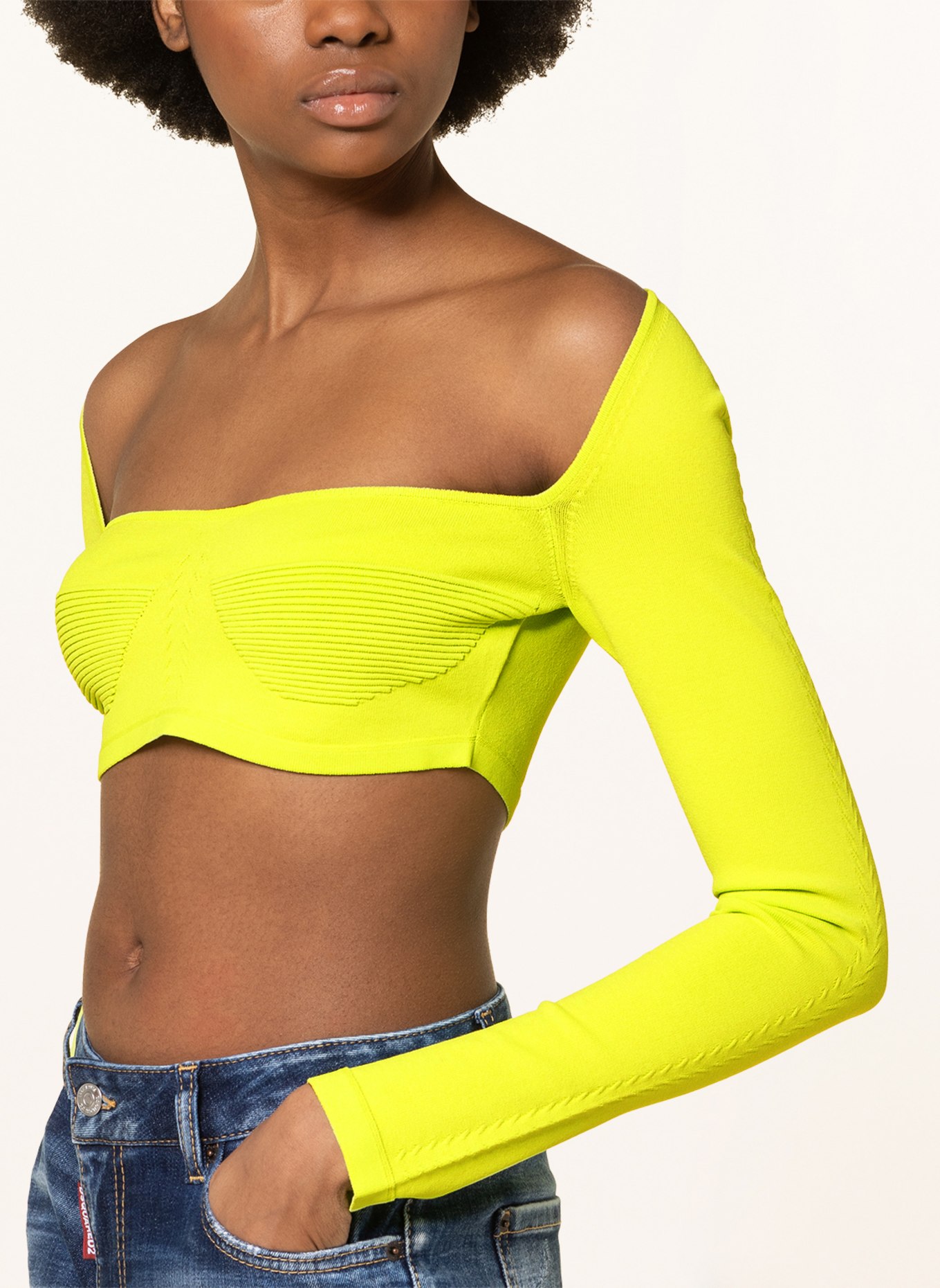 DSQUARED2 Cropped long sleeve shirt, Color: NEON GREEN (Image 4)