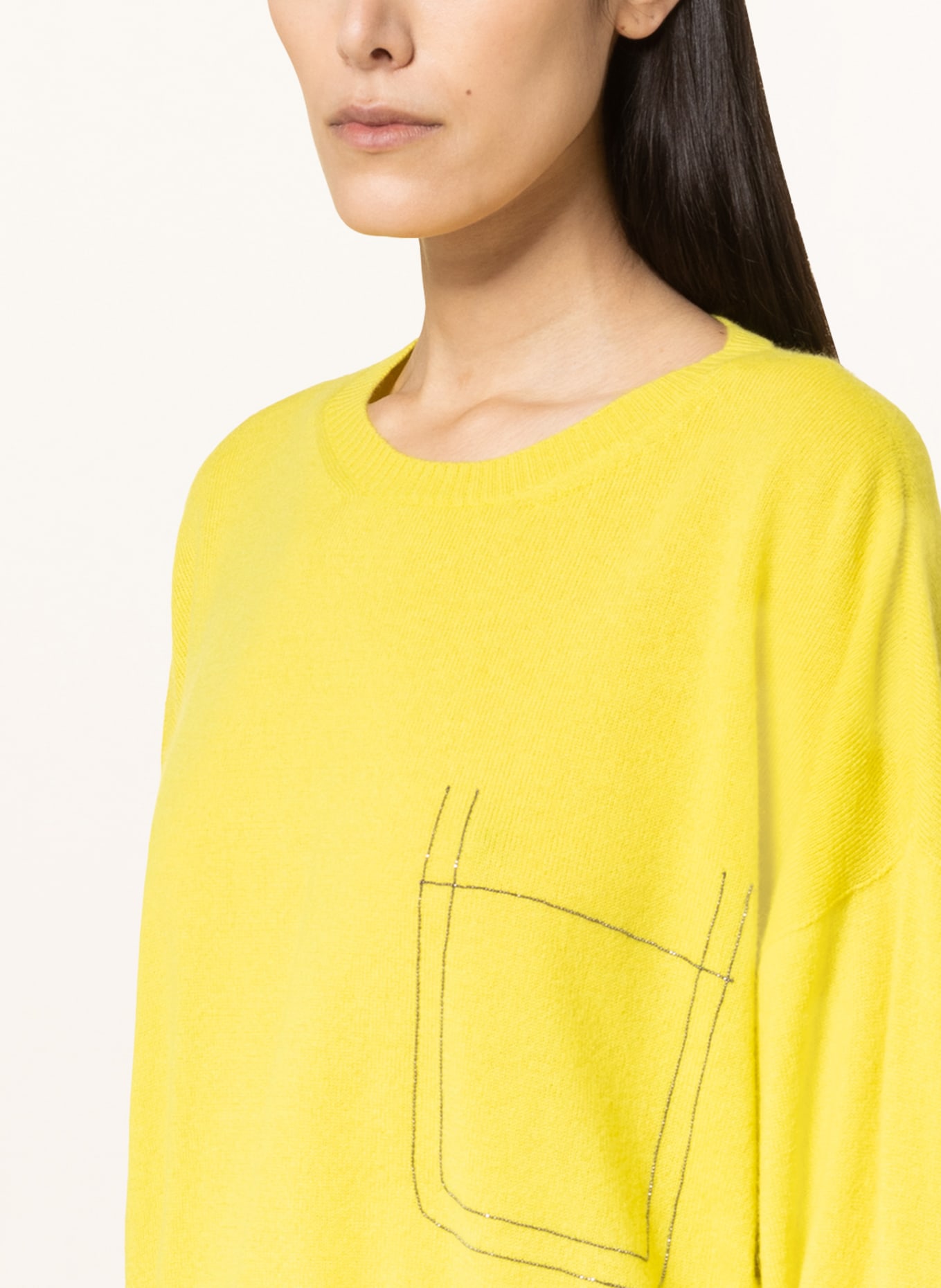 FABIANA FILIPPI Sweter z kaszmiru z ozdobnymi kamykami, Kolor: ŻÓŁTY (Obrazek 4)