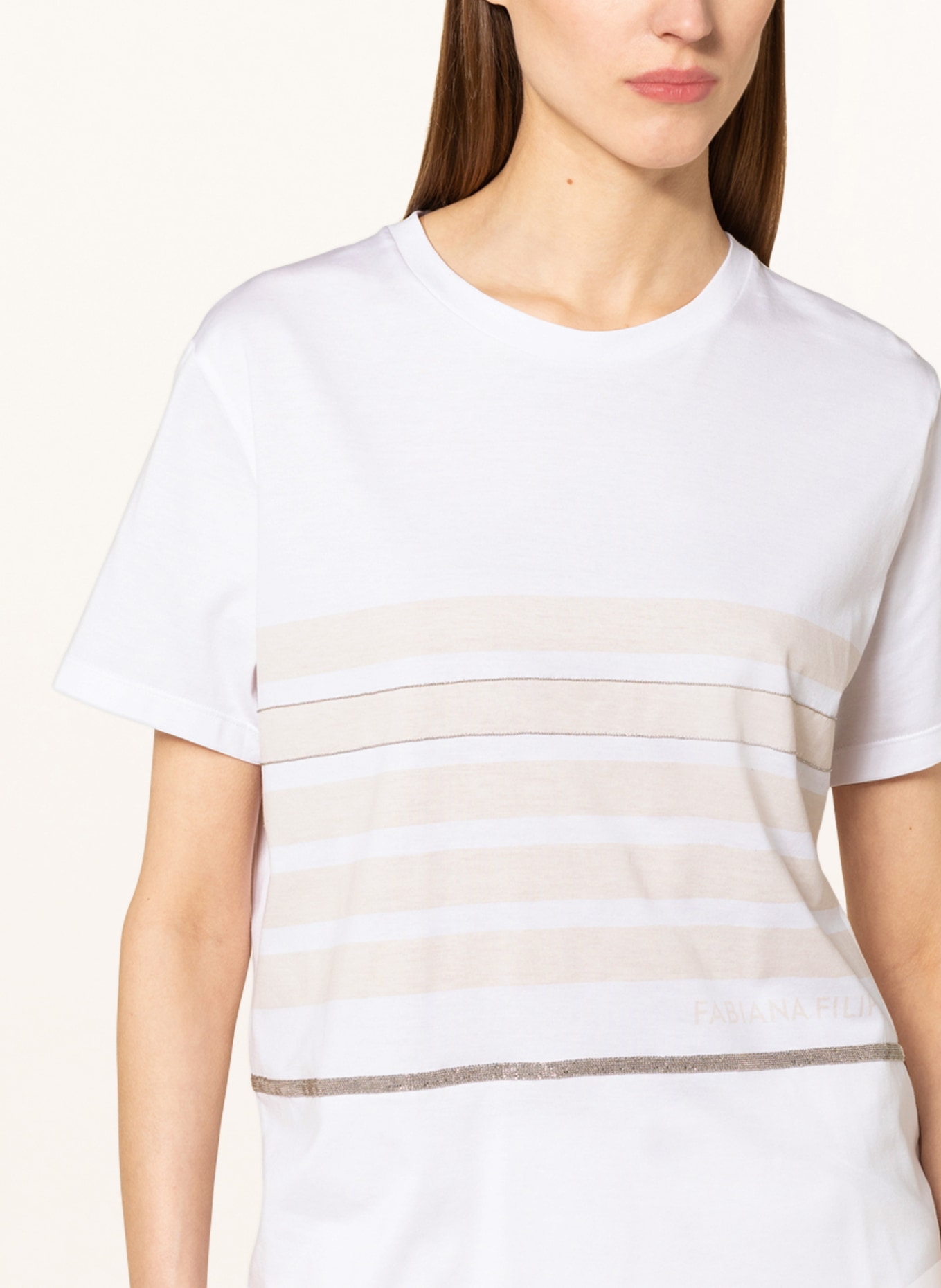 FABIANA FILIPPI T-Shirt mit Schmucksteinen, Farbe: WEISS/ CREME (Bild 4)