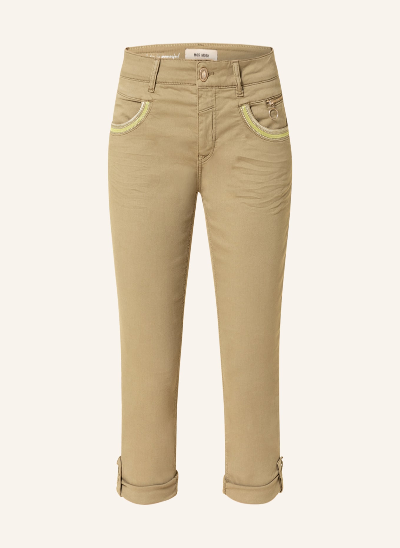 MOS MOSH 3/4 trousers NAOMI with sequins, Color: OLIVE (Image 1)