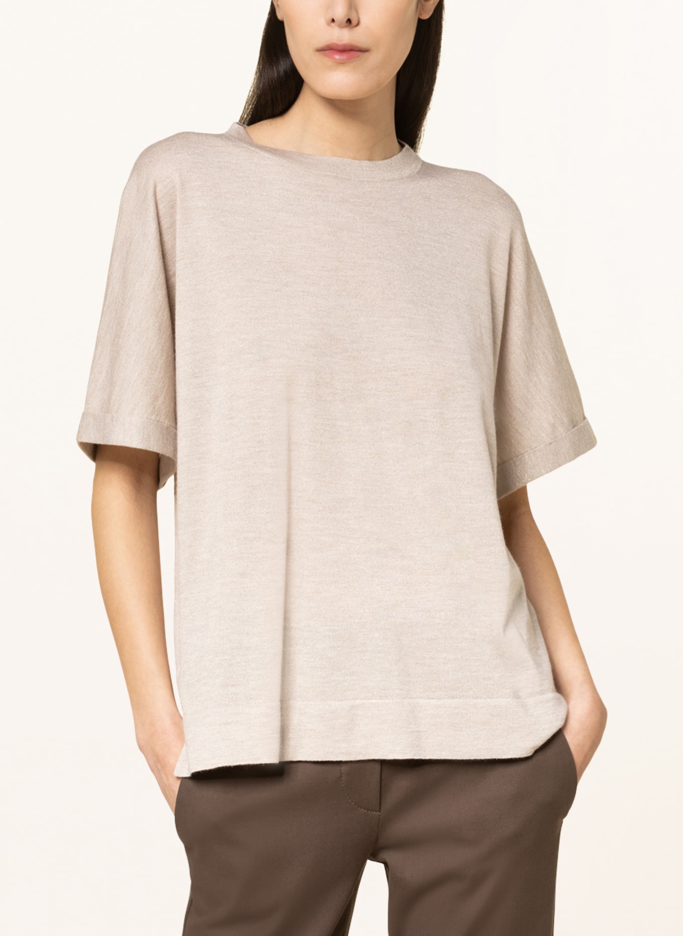 BRUNELLO CUCINELLI T-Shirt mit Cashmere und Seide, Farbe: BEIGE (Bild 4)
