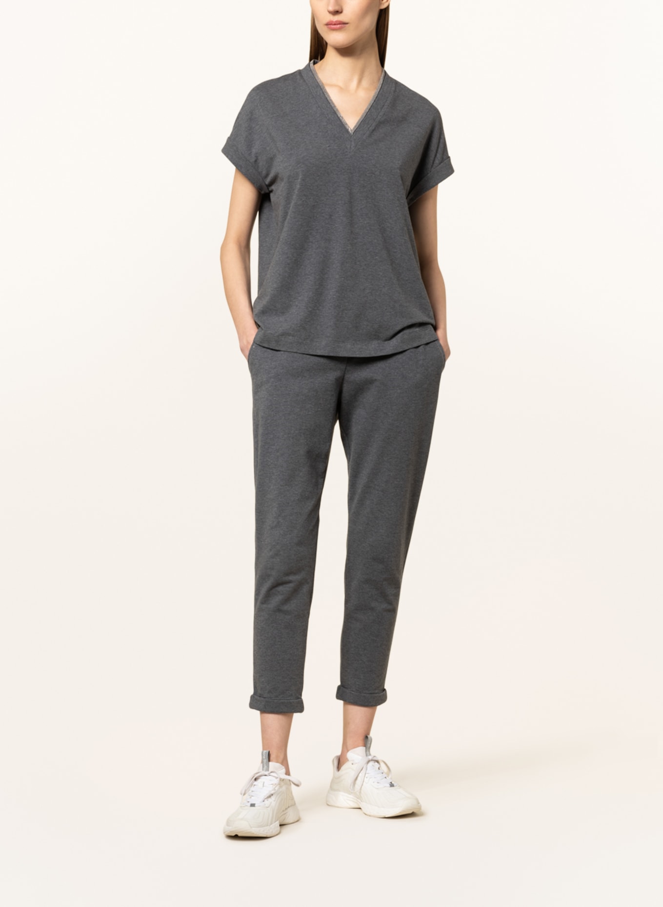 BRUNELLO CUCINELLI Trousers in jogger style with decorative gems, Color: GRAY (Image 2)
