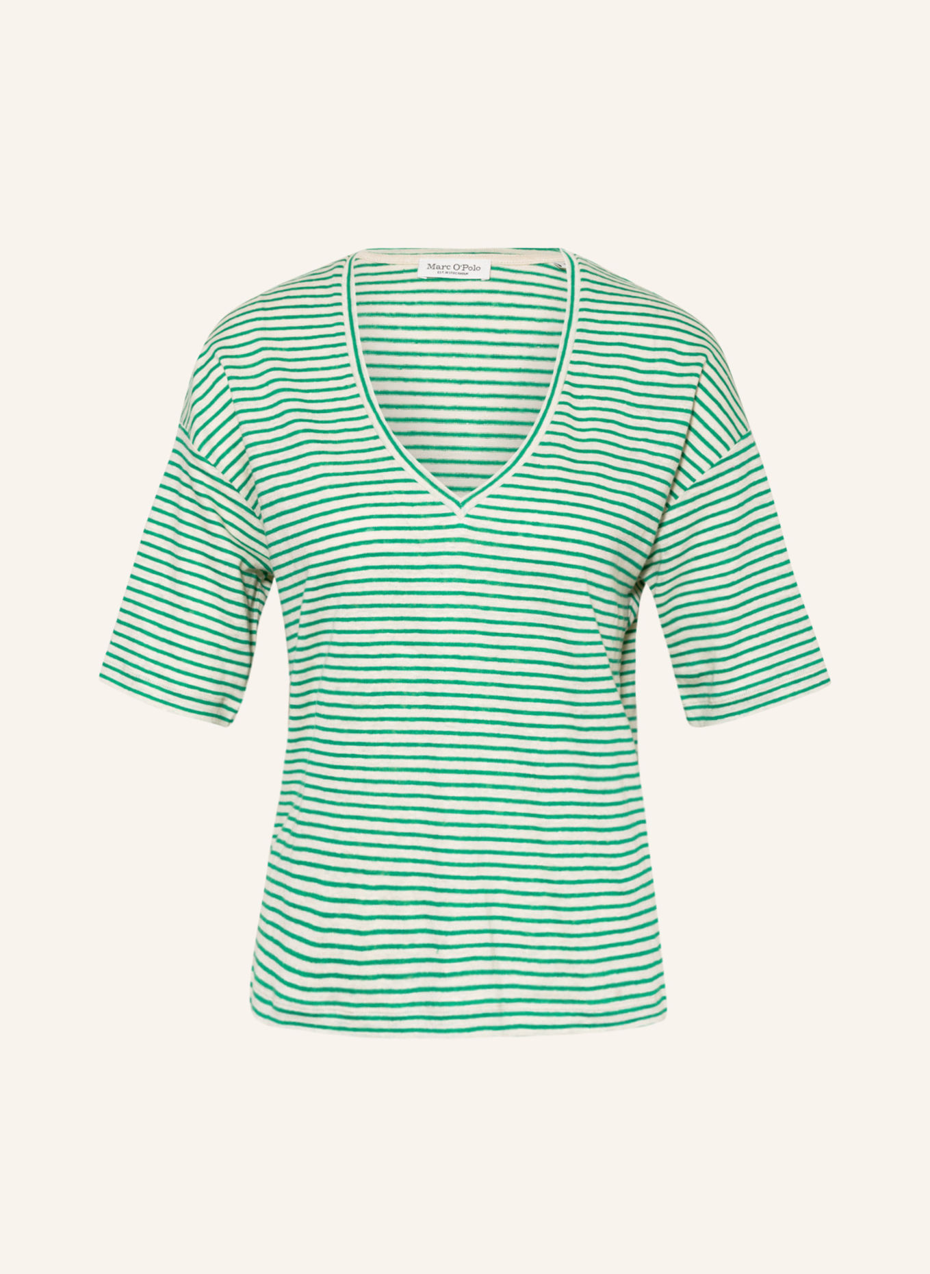 Marc O'Polo T-shirt made of linen , Color: ECRU/ GREEN (Image 1)
