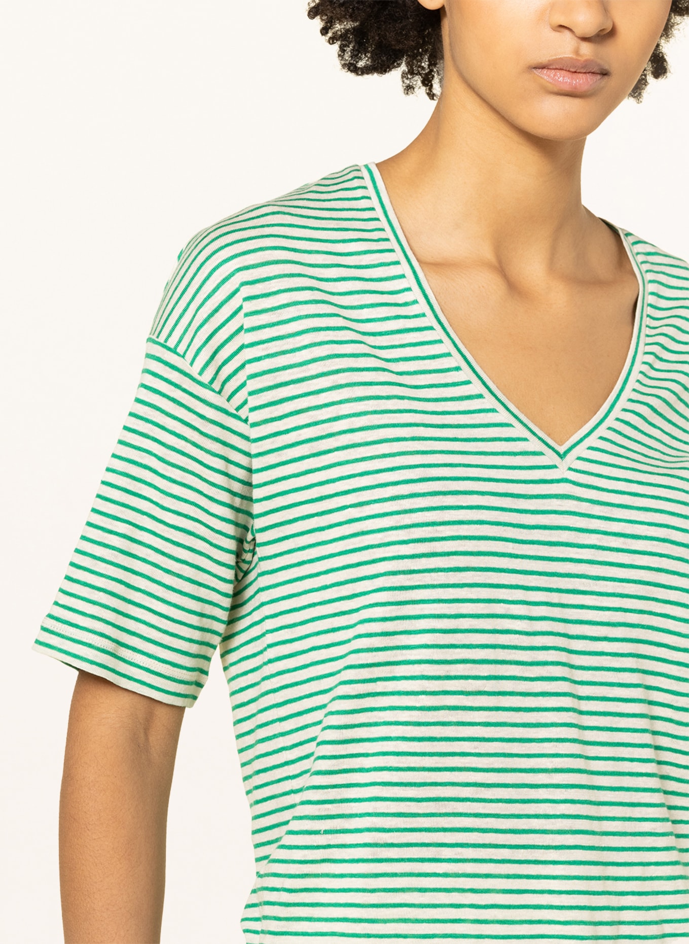 Marc O'Polo T-shirt made of linen , Color: ECRU/ GREEN (Image 4)