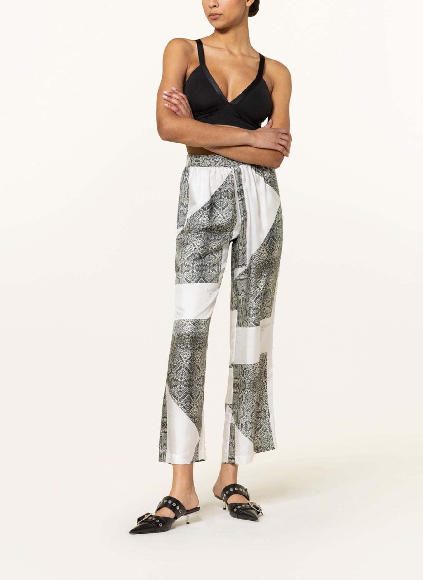 ENVELOPE 1976 Wide leg trousers VEHI in silk, Color: WHITE/ GRAY (Image 2)