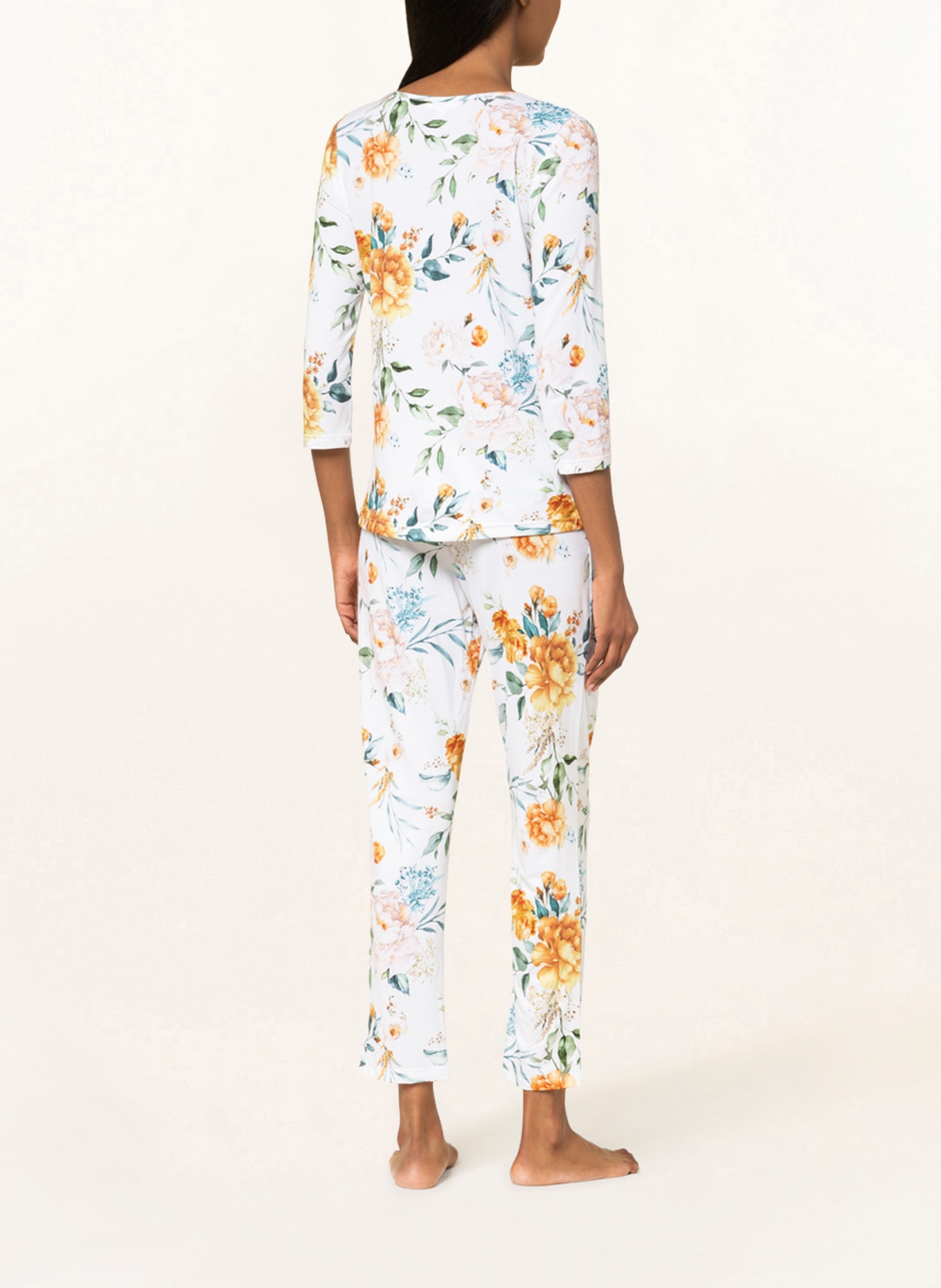 darling harbour Koszulka od piżamy z rękawem 3/4: ZIELONY/ CIEMNOPOMARAŃCZOWY/ ECRU