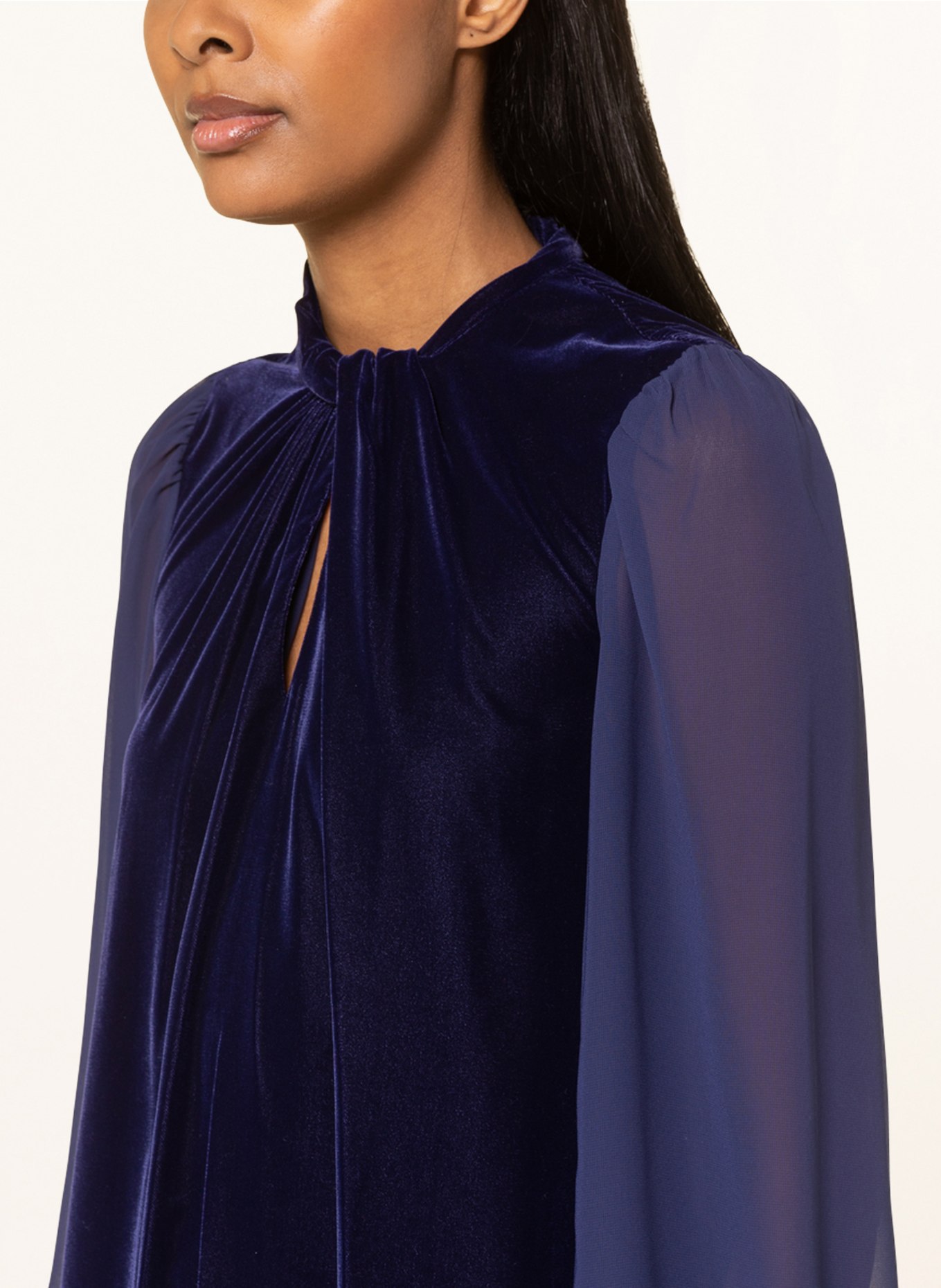HOBBS Samtkleid FAYE im Materialmix in blau