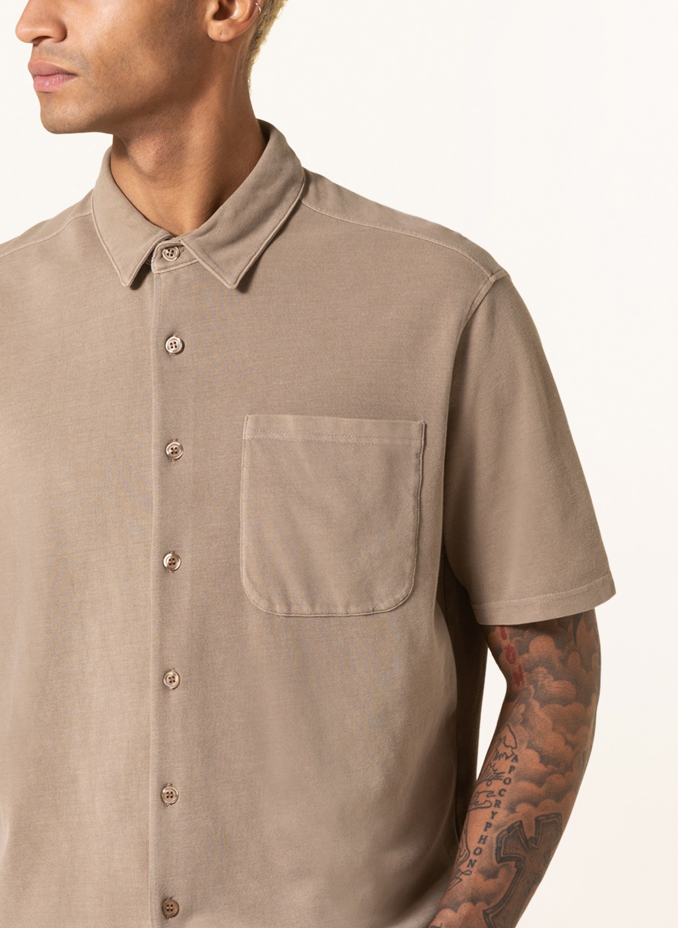 American Vintage Short sleeve shirt comfort fit in piqué, Color: BEIGE (Image 4)